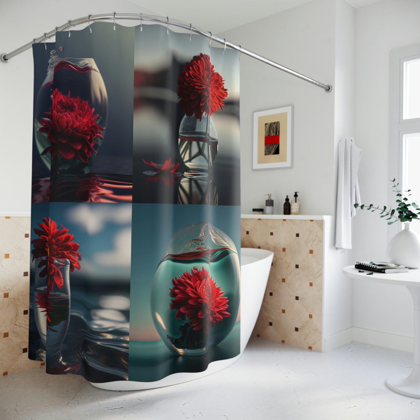 Polyester Shower Curtain Chrysanthemum 4 pack