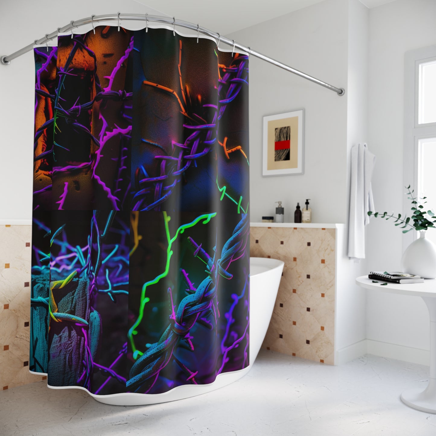 Polyester Shower Curtain Macro Neon Barbs 5