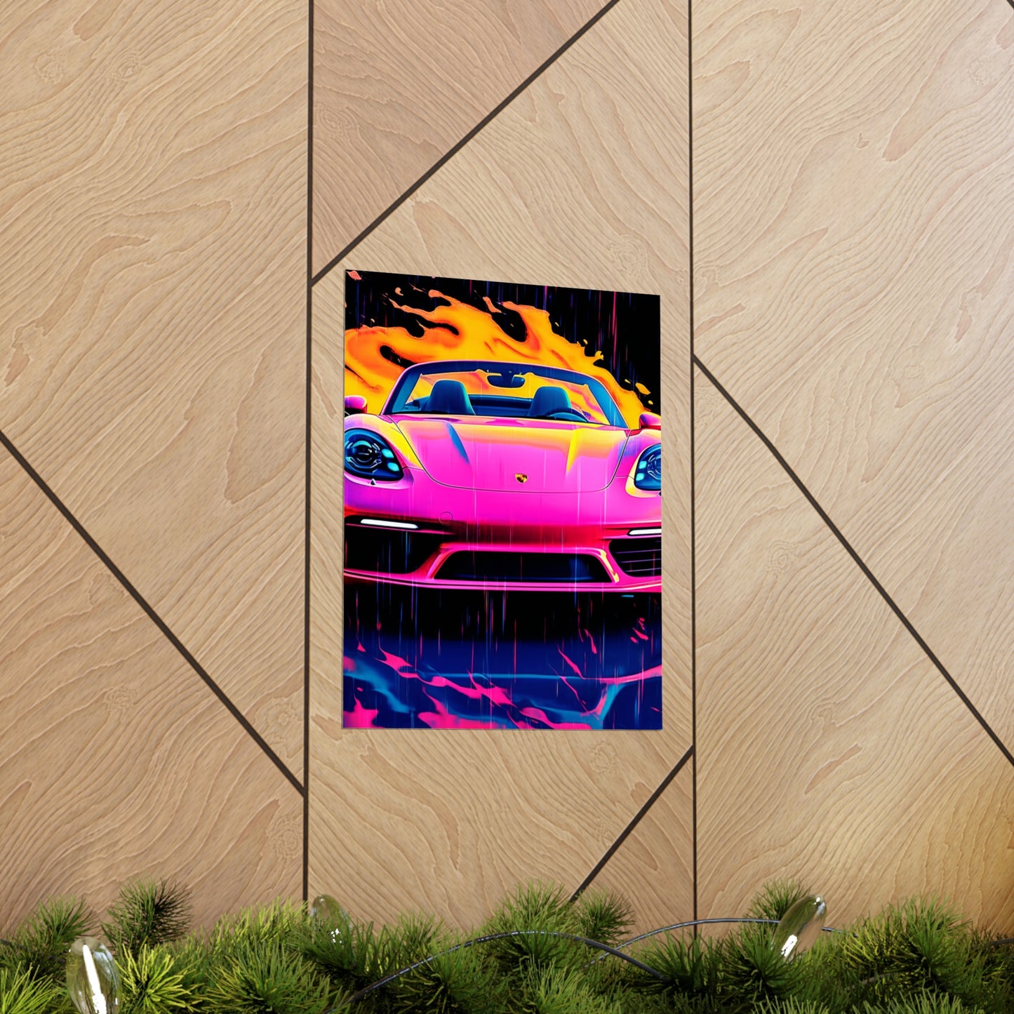 Premium Matte Vertical Posters Pink Porsche water fusion 1