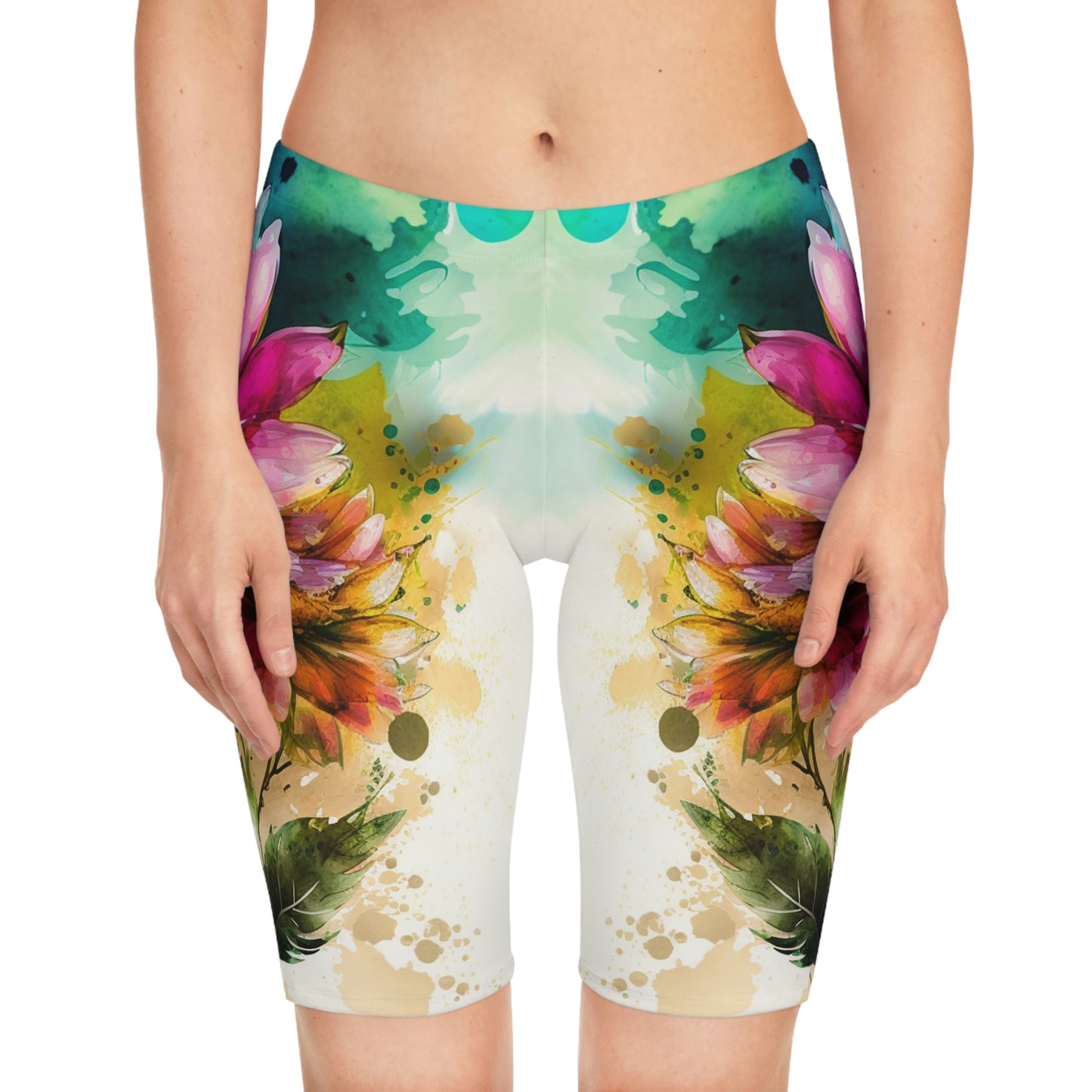 Women's Bike Shorts (AOP) Bright Spring Flower 1