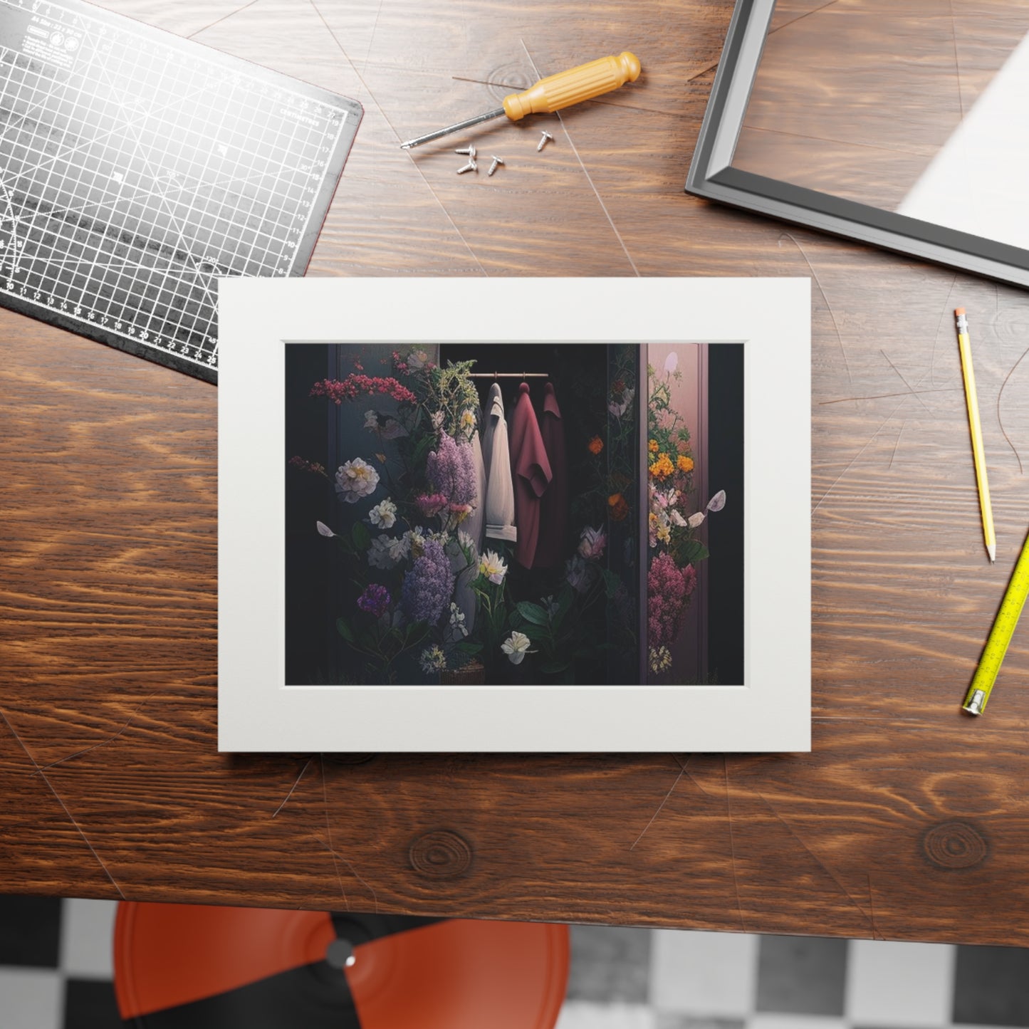 Fine Art Prints (Passepartout Paper Frame) A Wardrobe Surrounded by Flowers 2