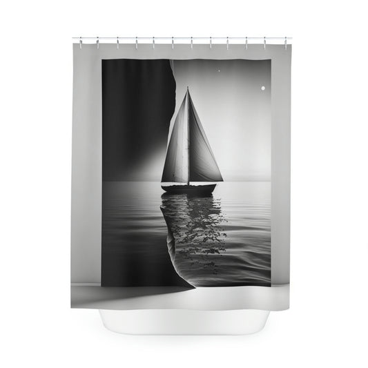 Polyester Shower Curtain black and white sailboat 2