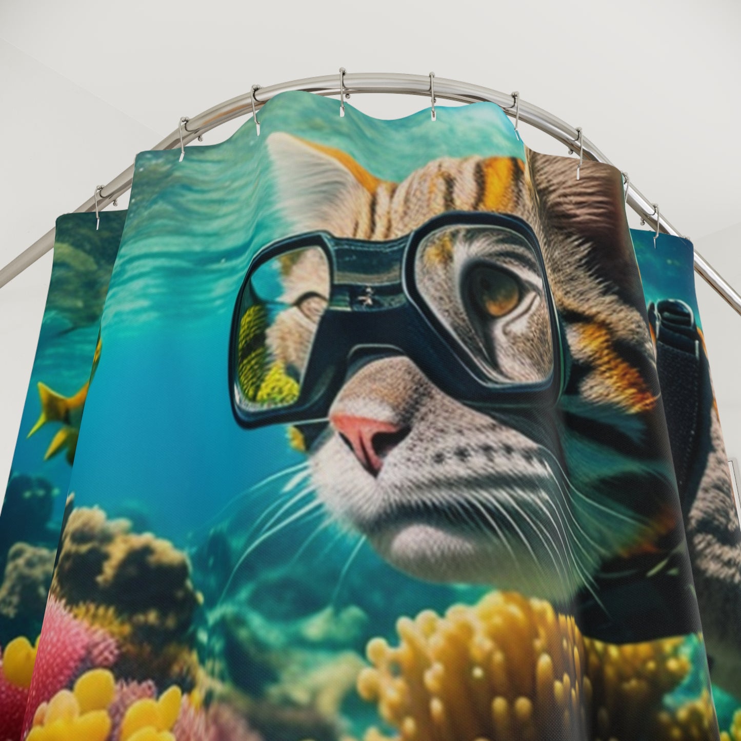 Polyester Shower Curtain scuba cat 2 pack 1