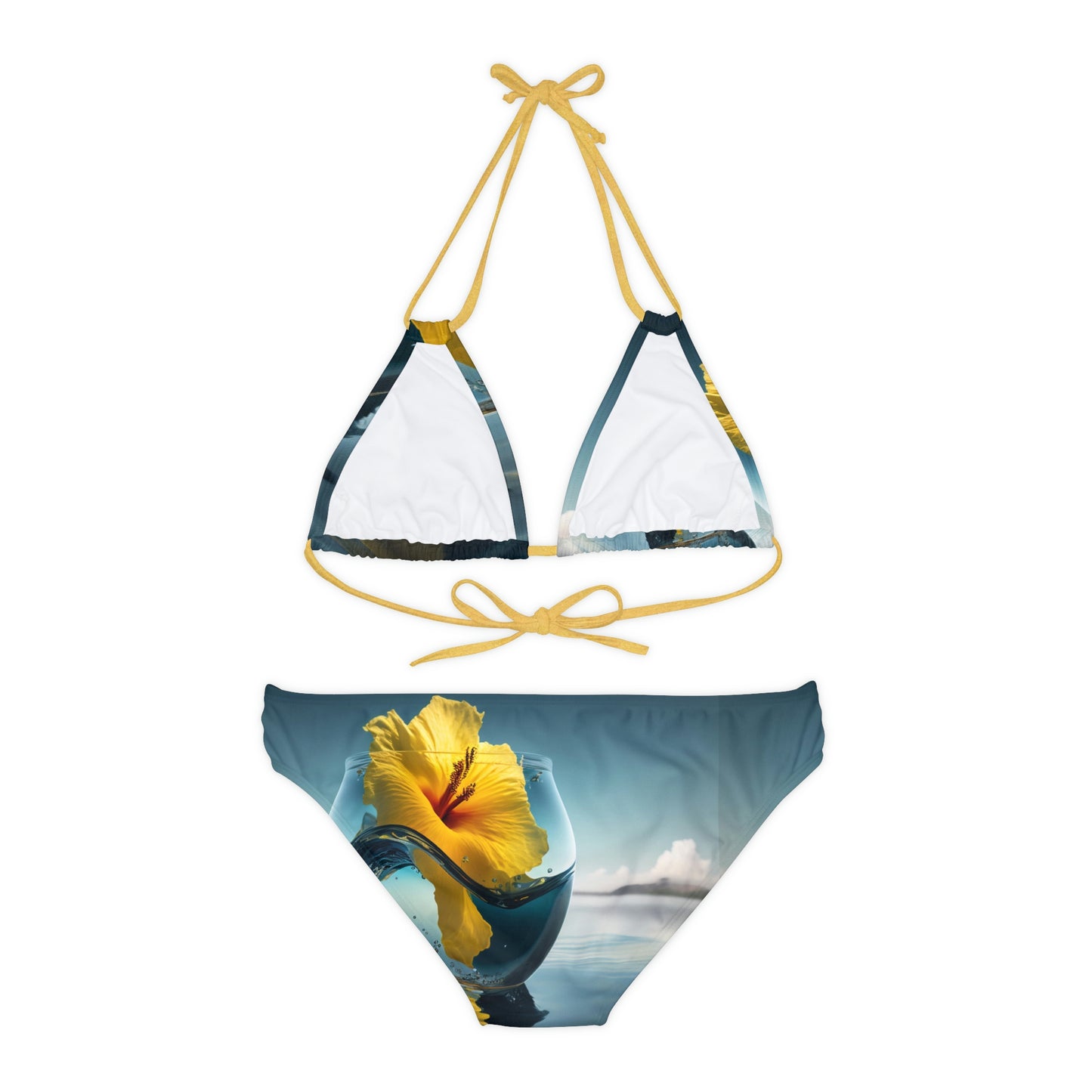 Strappy Bikini Set (AOP) Yellow Hibiscus Glass 4