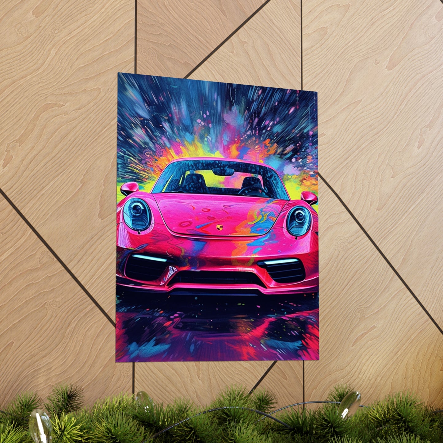 Premium Matte Vertical Posters Pink Porsche water fusion 3