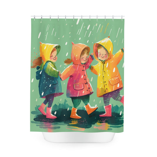 Polyester Shower Curtain kids dancing rain 6