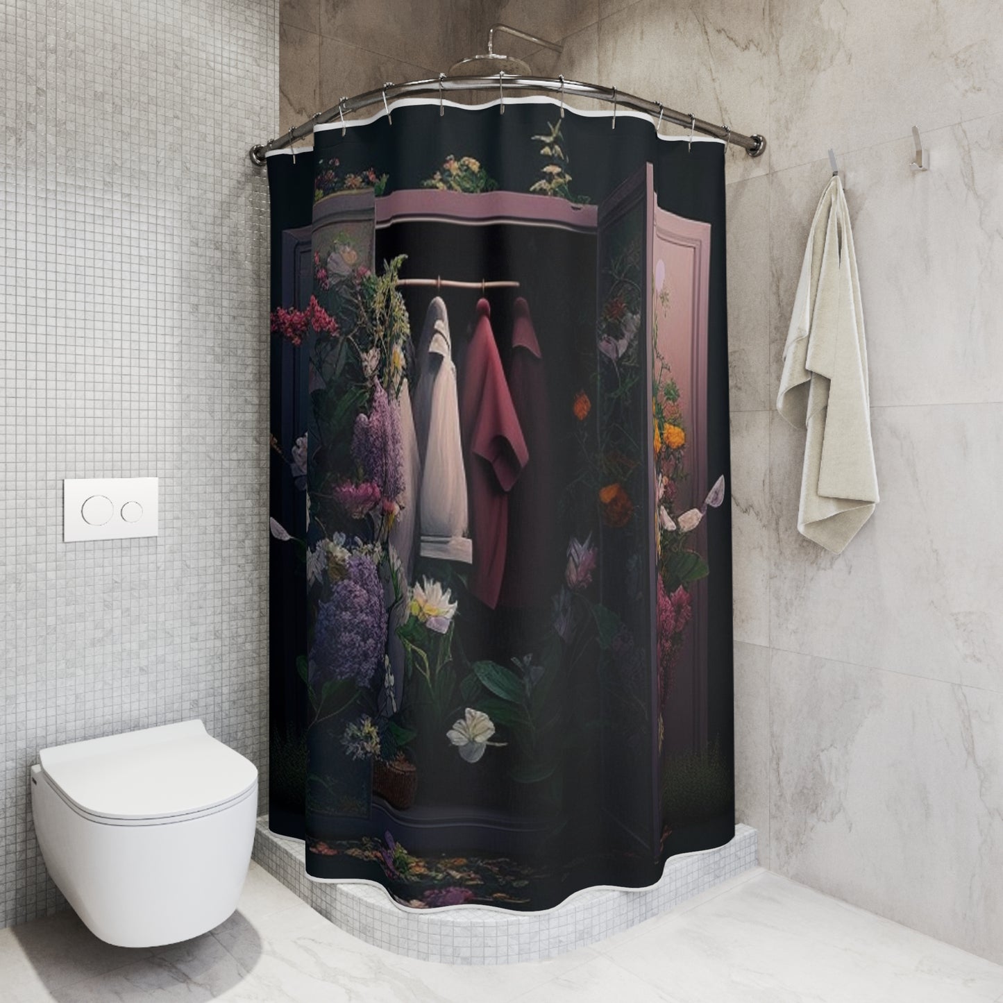 Polyester Shower Curtain A Wardrobe Surrounded by Flowers 2