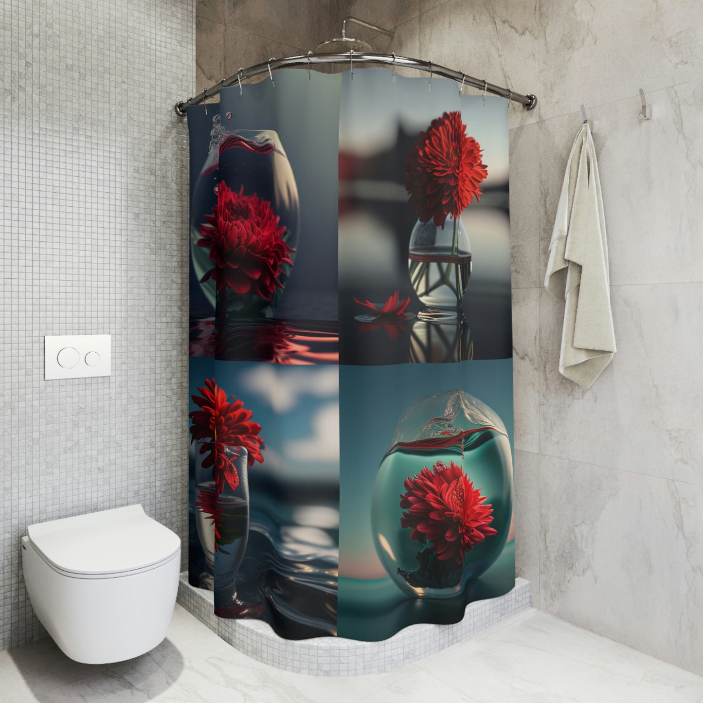 Polyester Shower Curtain Chrysanthemum 4 pack