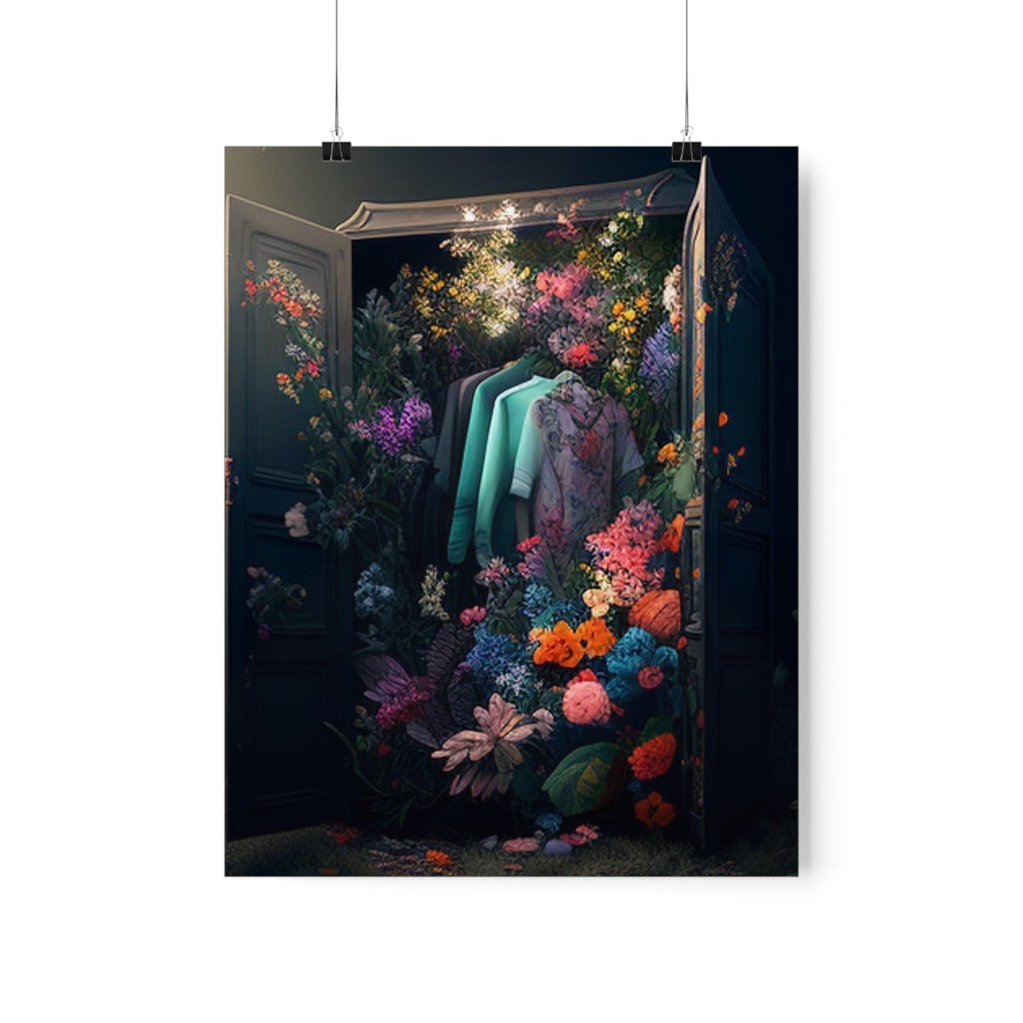 Premium Matte Vertical Posters A Wardrobe Surrounded by Flowers 1