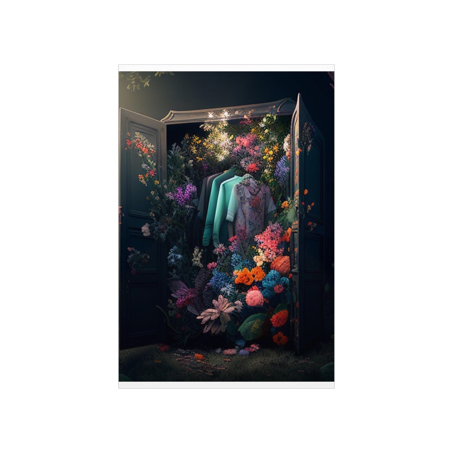 Premium Matte Vertical Posters A Wardrobe Surrounded by Flowers 1