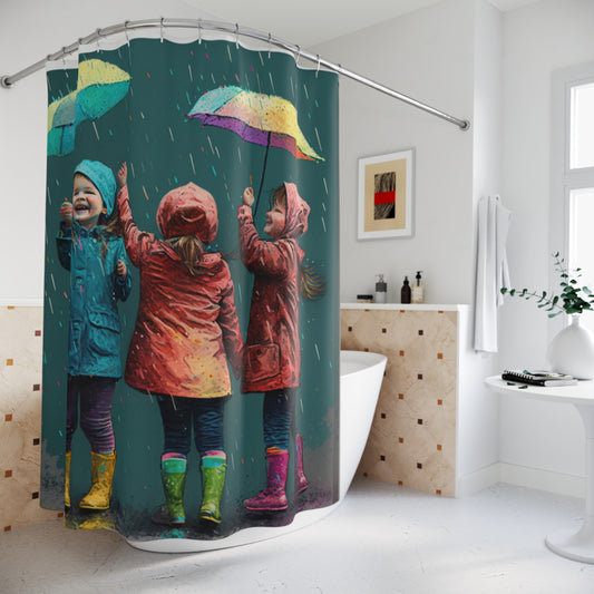 Polyester Shower Curtain kids dancing rain 1