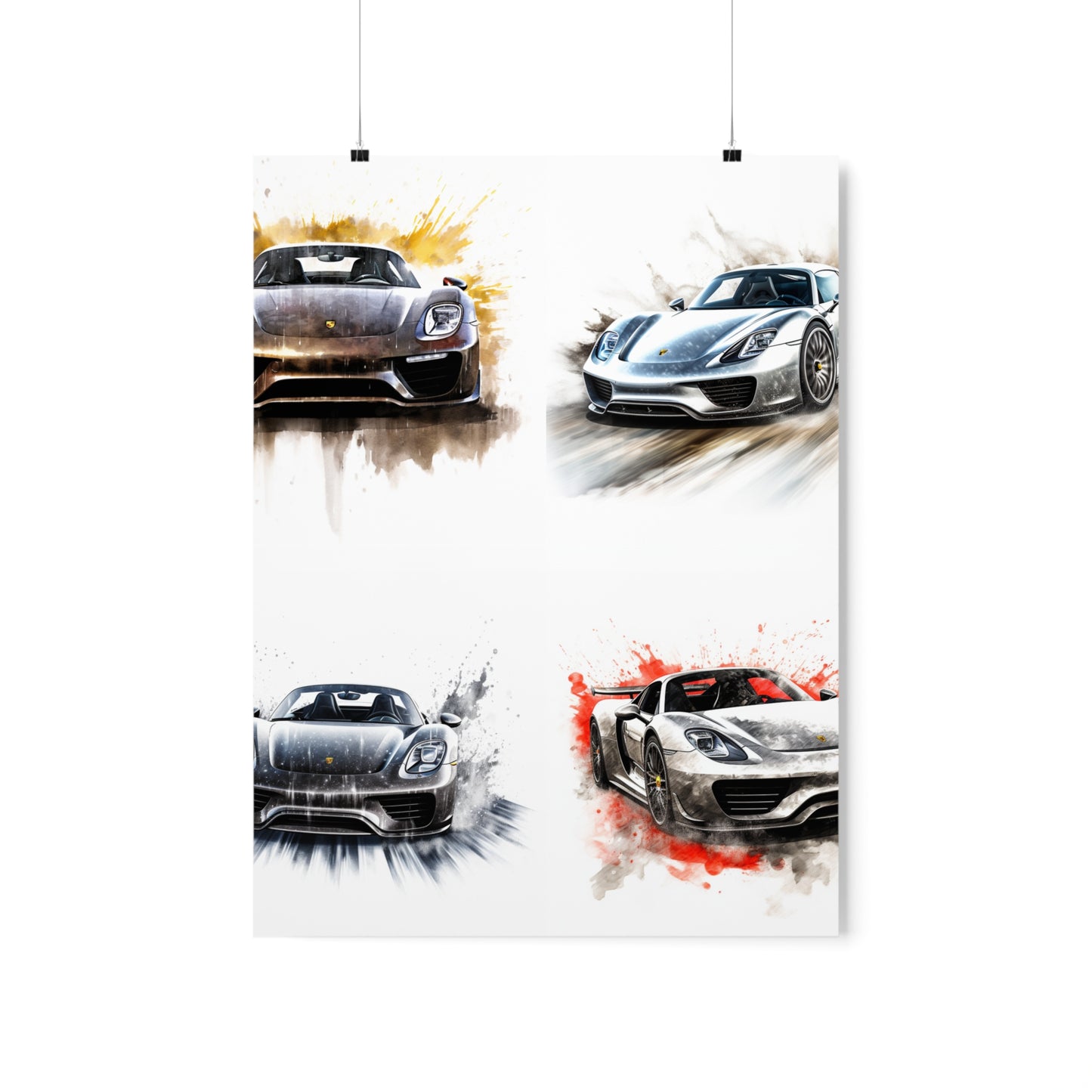 Premium Matte Vertical Posters 918 Spyder white background driving fast with water splashing 5