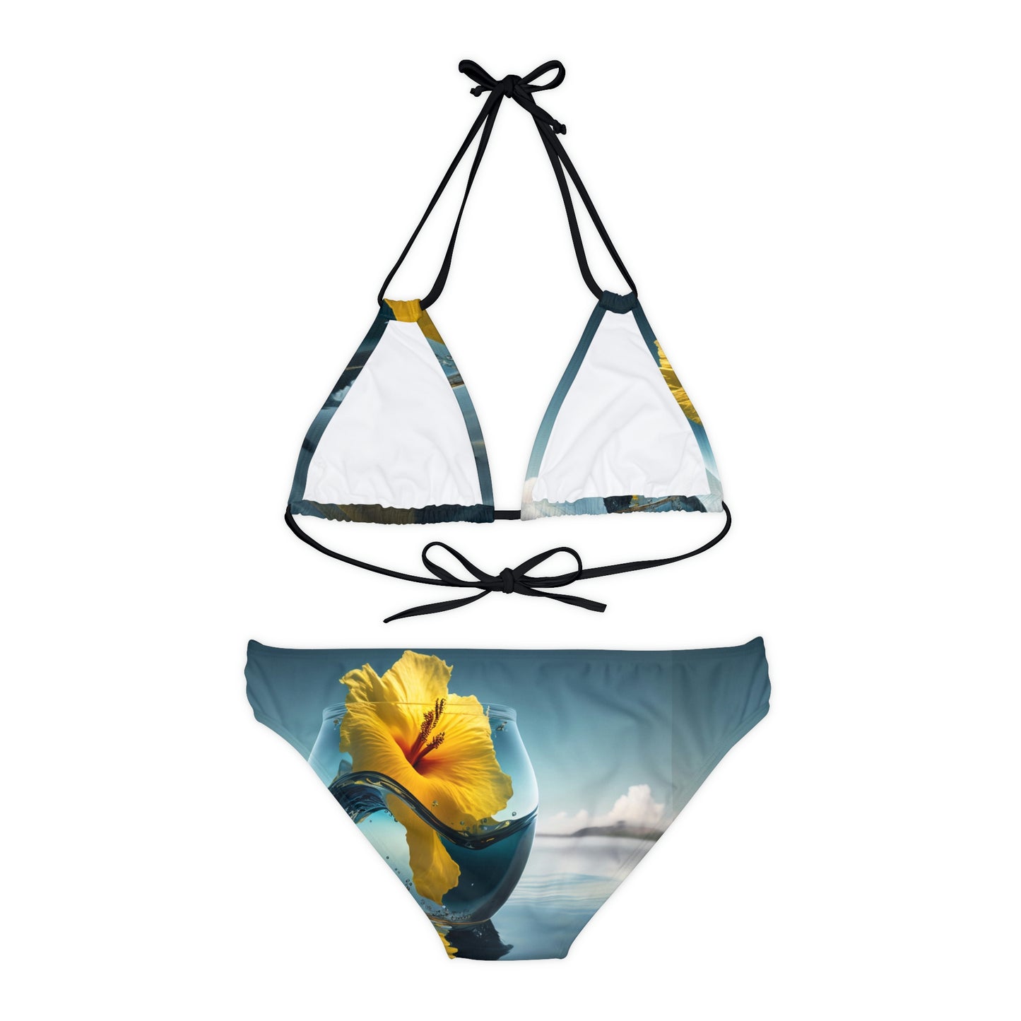 Strappy Bikini Set (AOP) Yellow Hibiscus Glass 4