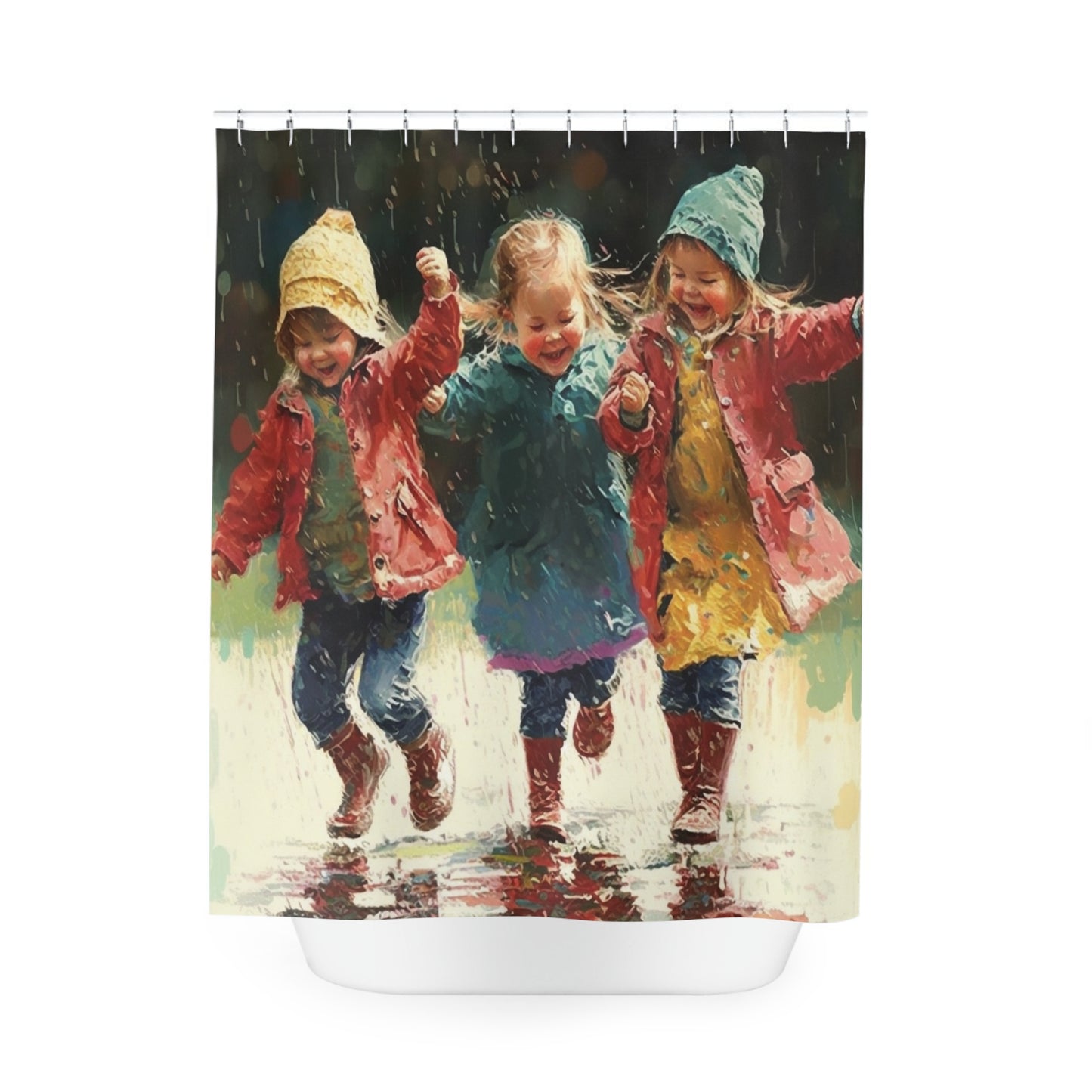 Polyester Shower Curtain kids dancing rain 5
