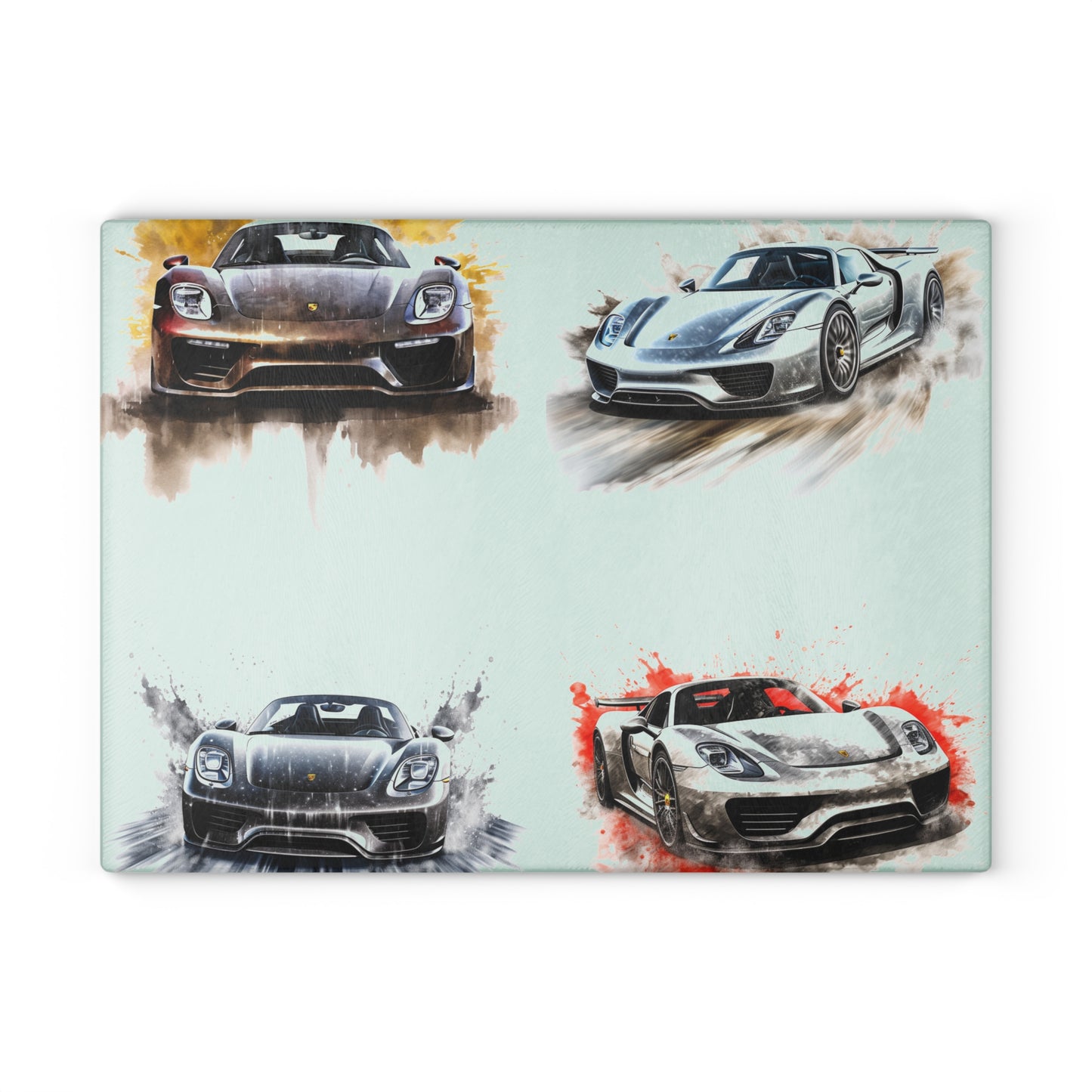 Glass Cutting Board 918 Spyder white background driving fast with water splashing 5