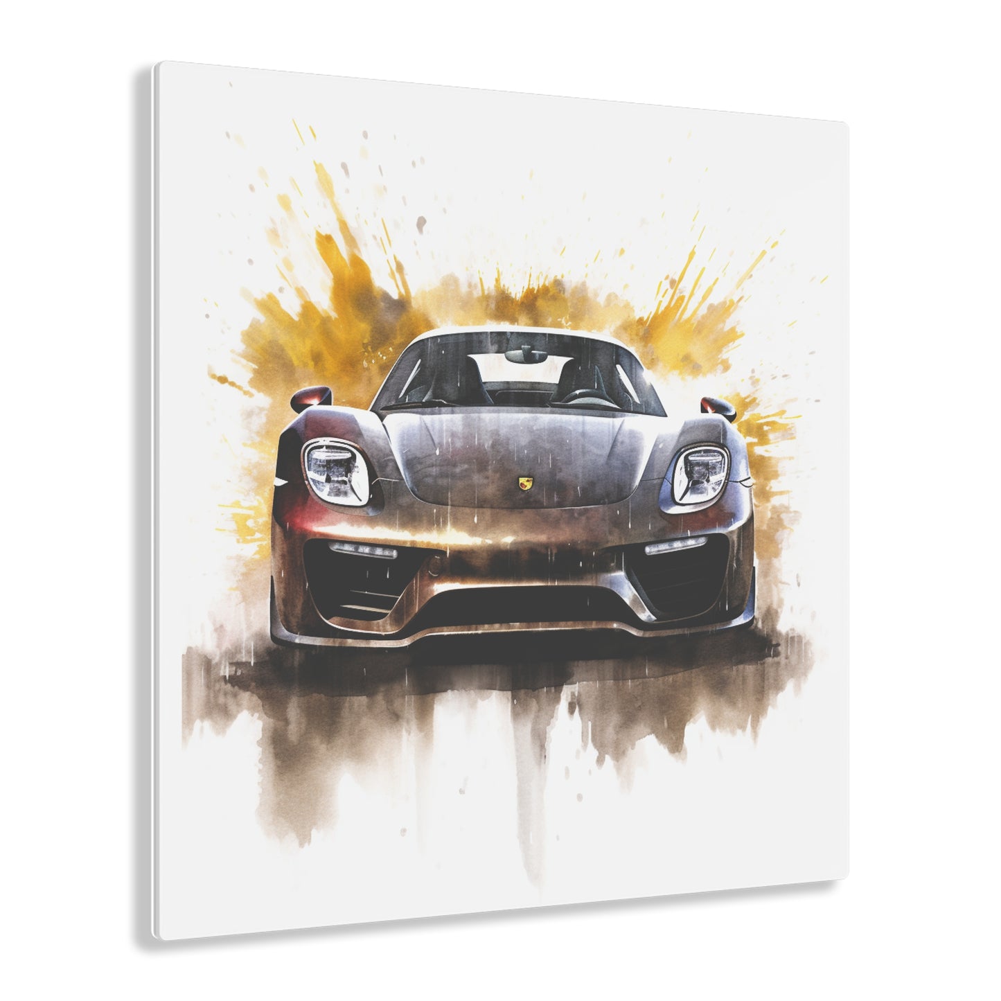 Acrylic Prints 918 Spyder white background driving fast with water splashing 1