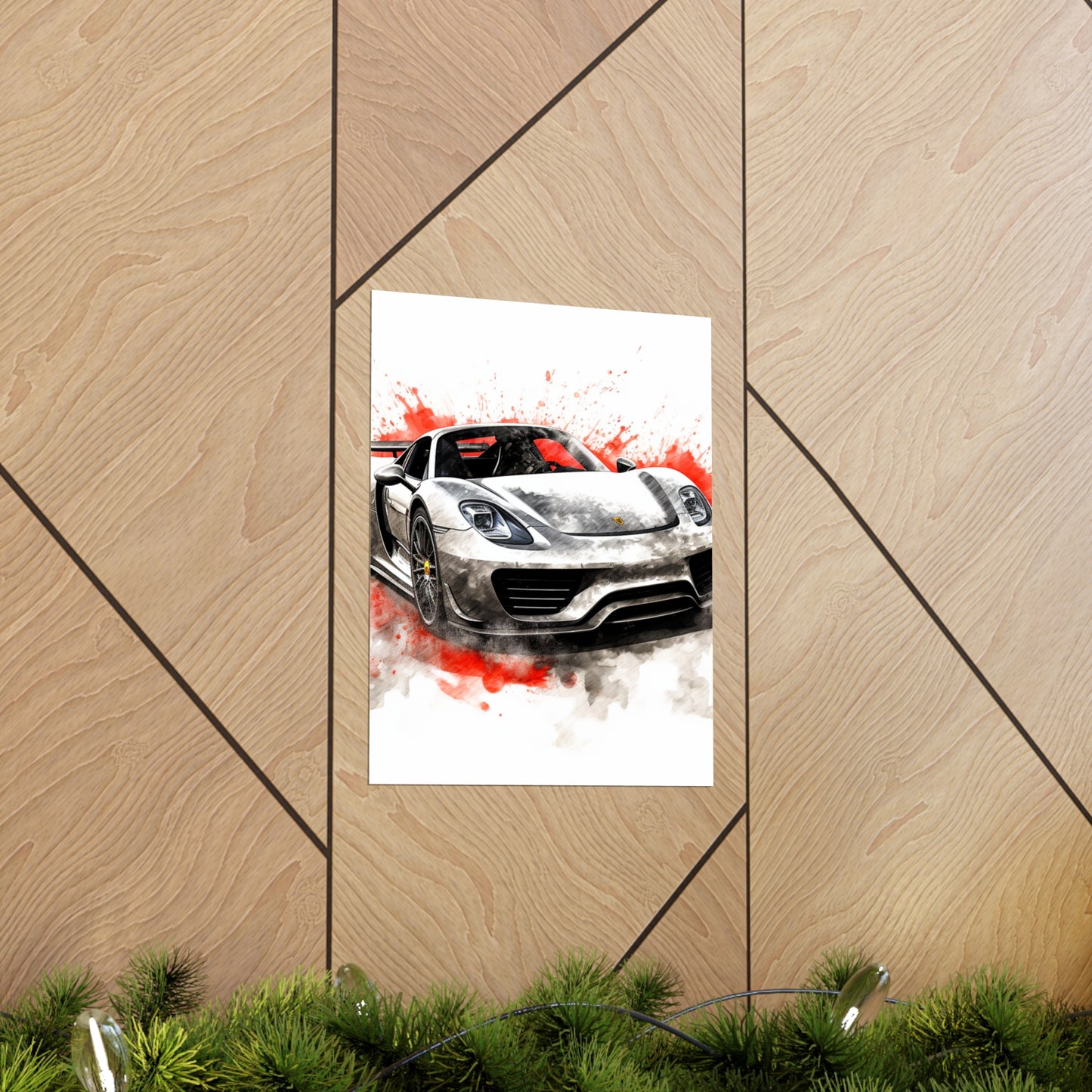 Premium Matte Vertical Posters 918 Spyder white background driving fast with water splashing 4