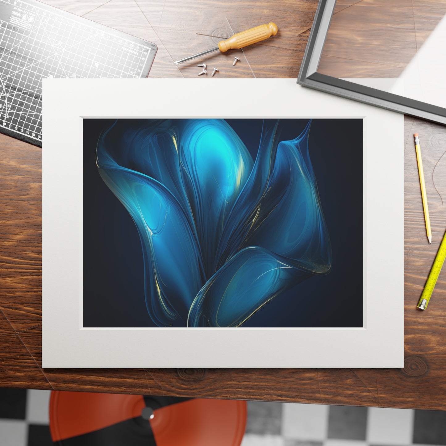 Fine Art Prints (Passepartout Paper Frame) Abstract Blue Tulip 2