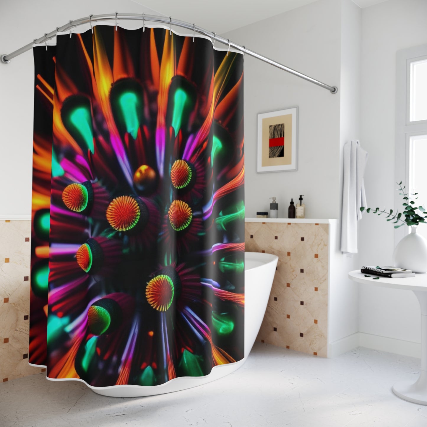 Polyester Shower Curtain Neon Macro 1