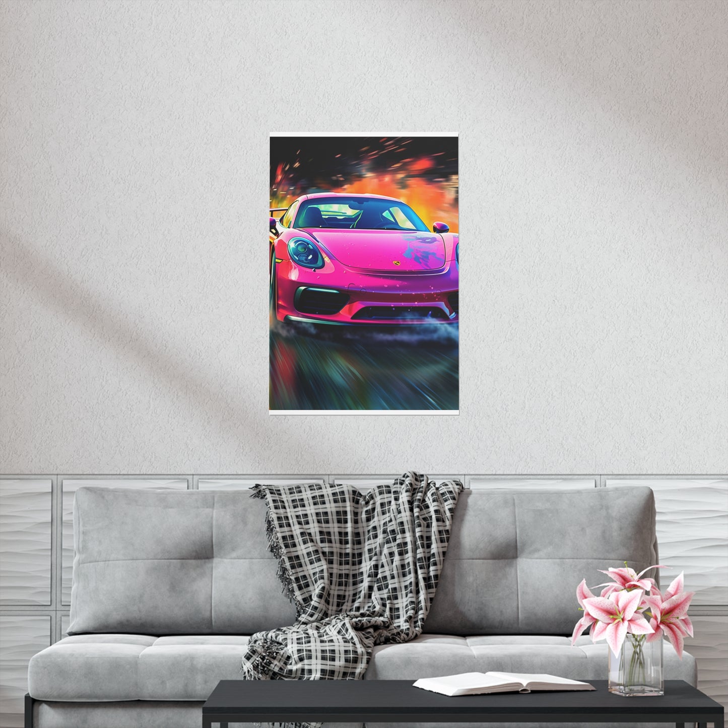 Premium Matte Vertical Posters Pink Porsche water fusion 4