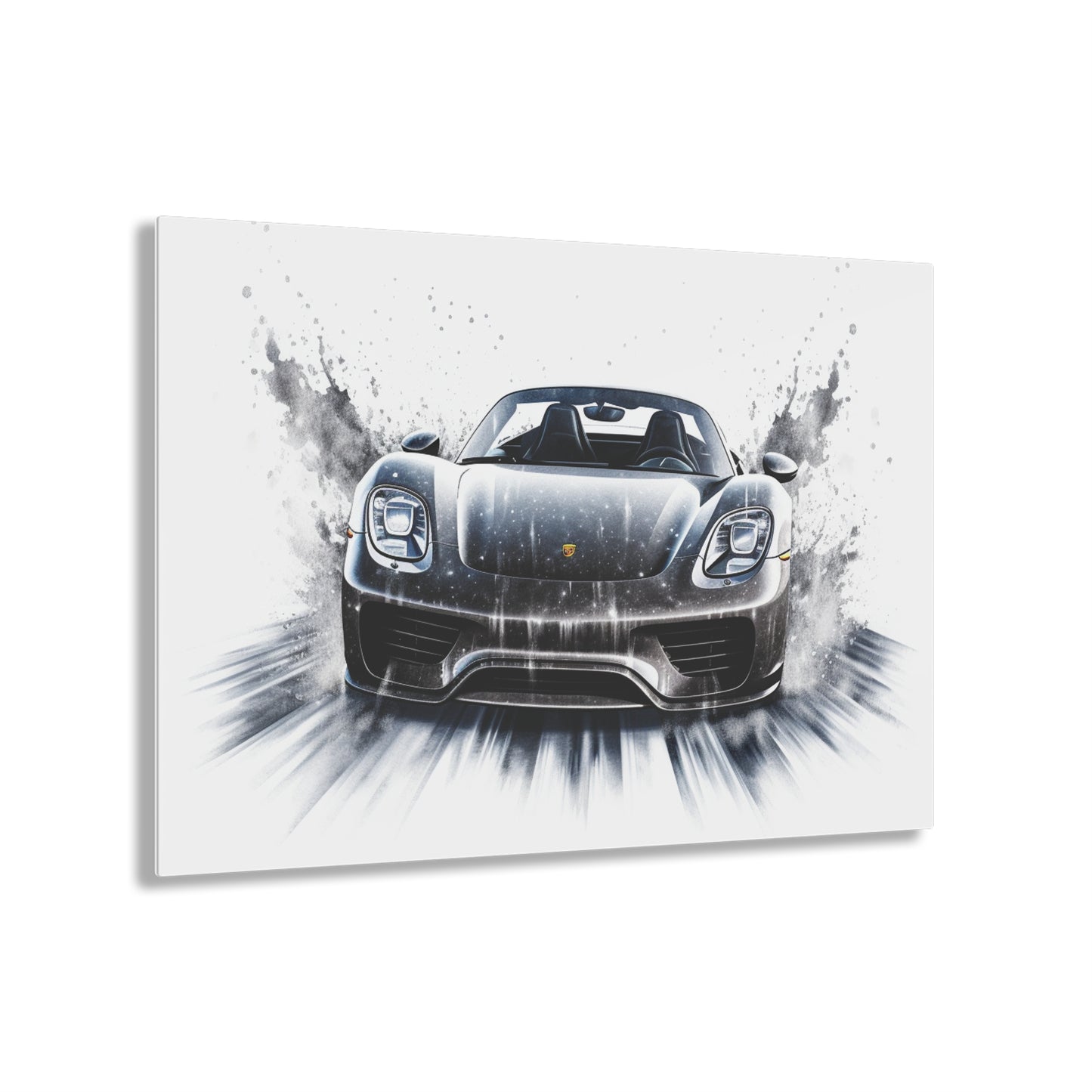 Acrylic Prints 918 Spyder white background driving fast with water splashing 3