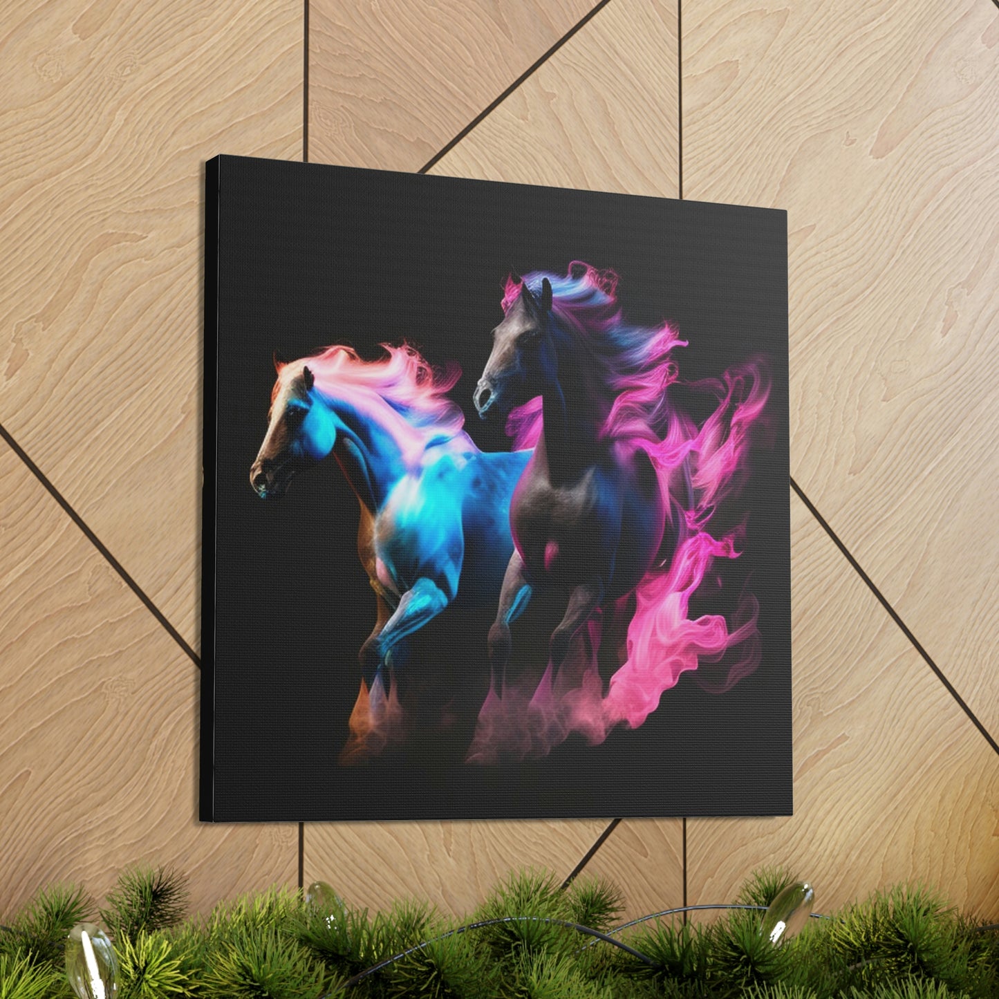 Canvas Gallery Wraps Horses Pink Blue Fire 3