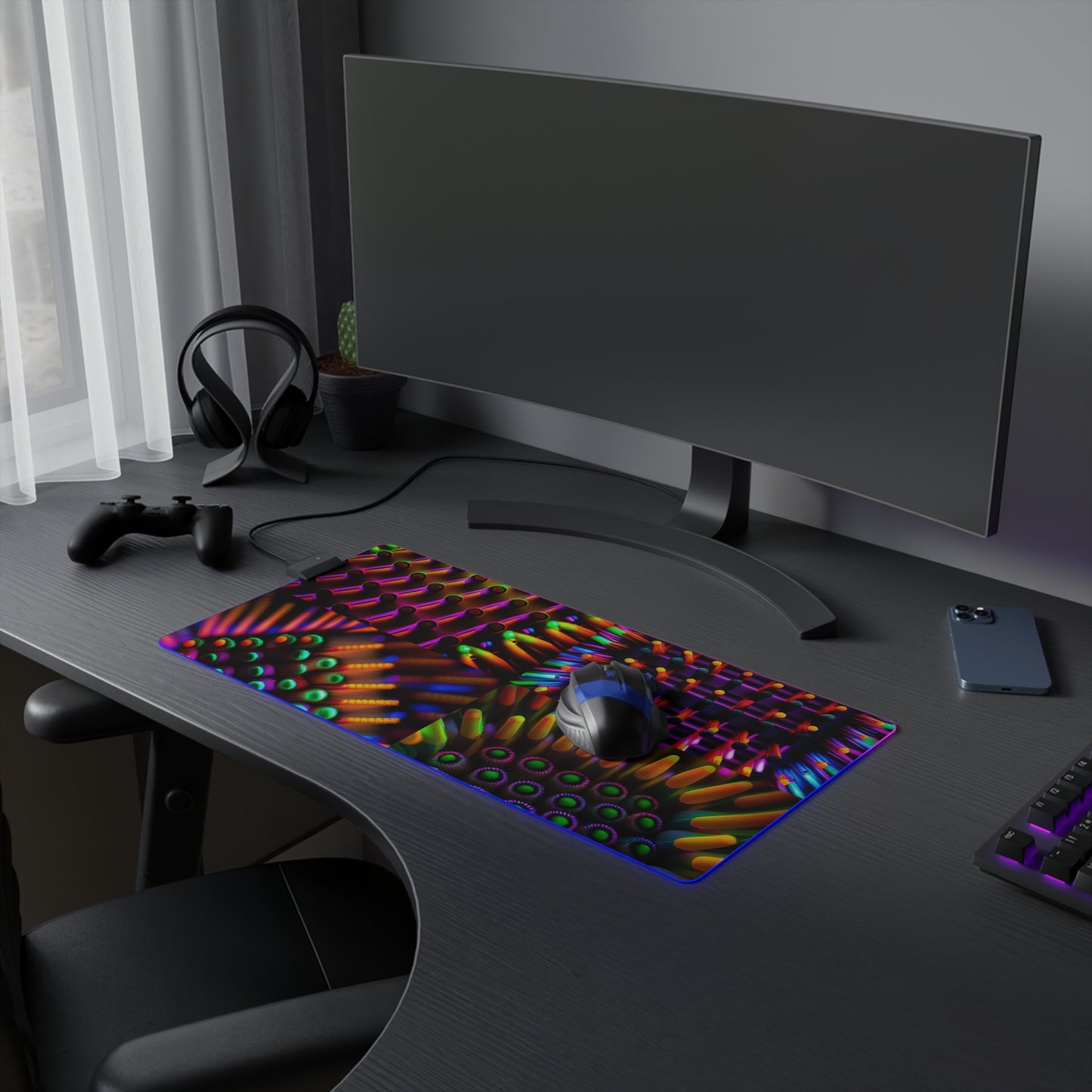 LED Gaming Mouse Pad Macro Cactus neon square