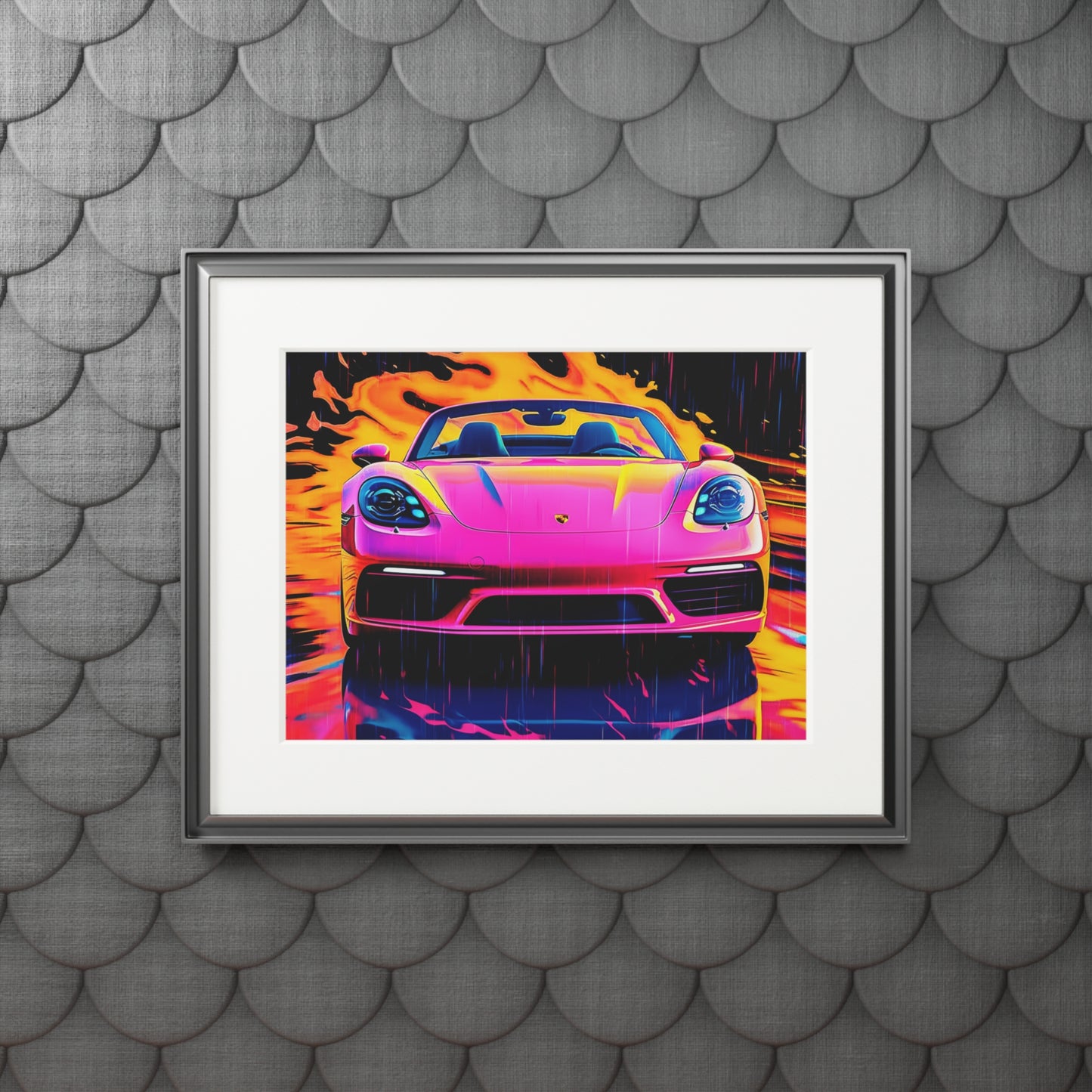 Fine Art Prints (Passepartout Paper Frame) Pink Porsche water fusion 1