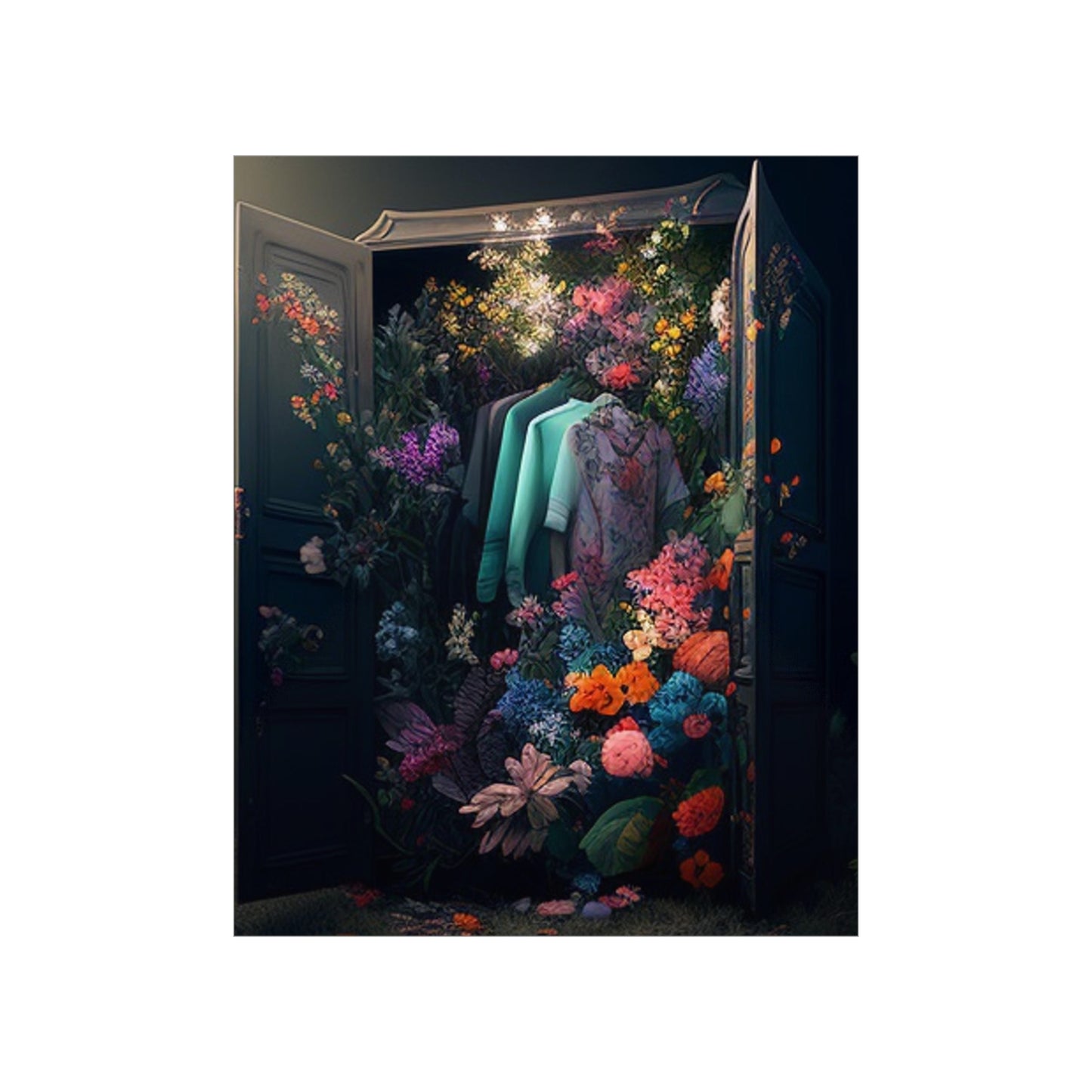 Premium Matte Vertical Posters A Wardrobe Surrounded by Flowers 1