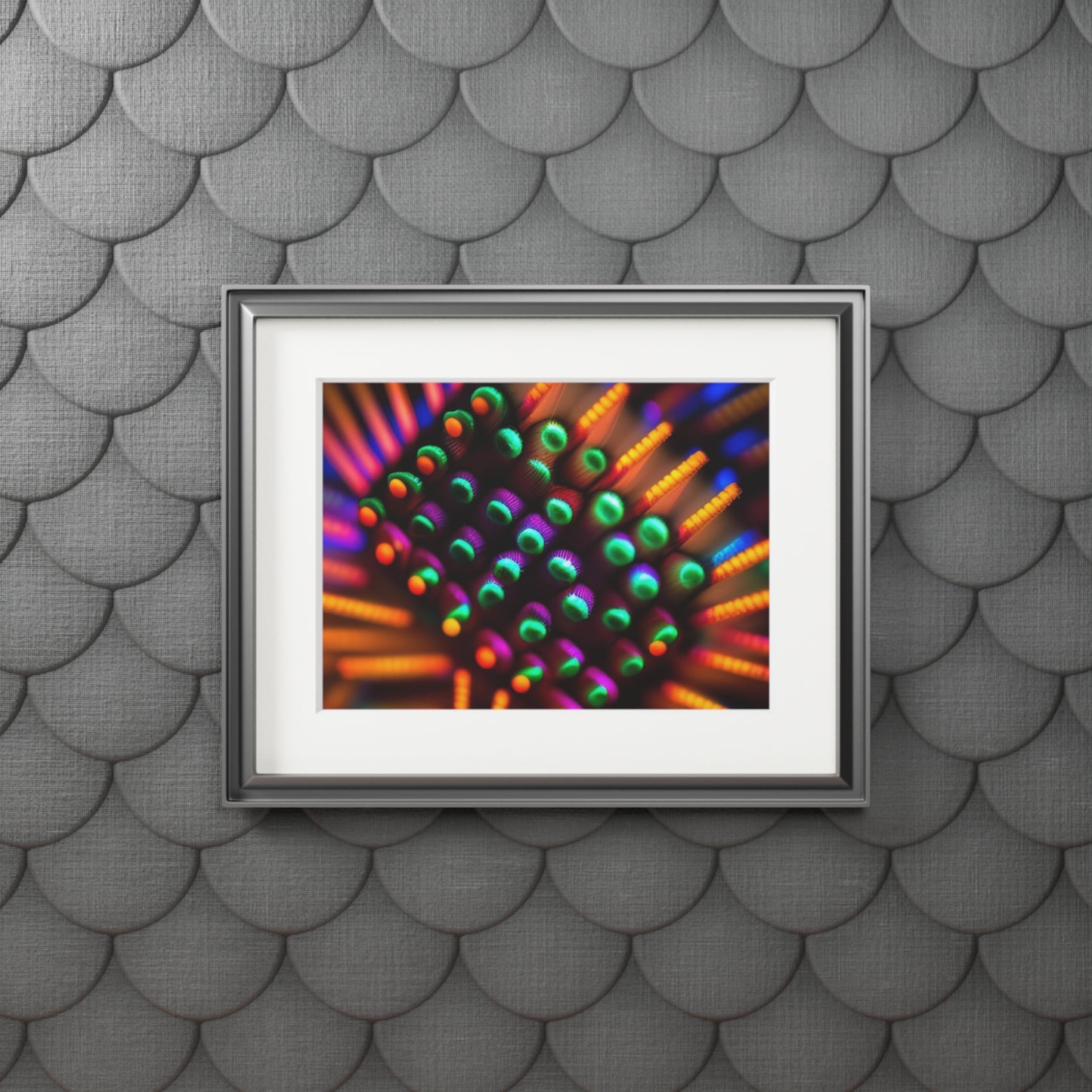Fine Art Prints (Passepartout Paper Frame) Macro Cactus neon square 3