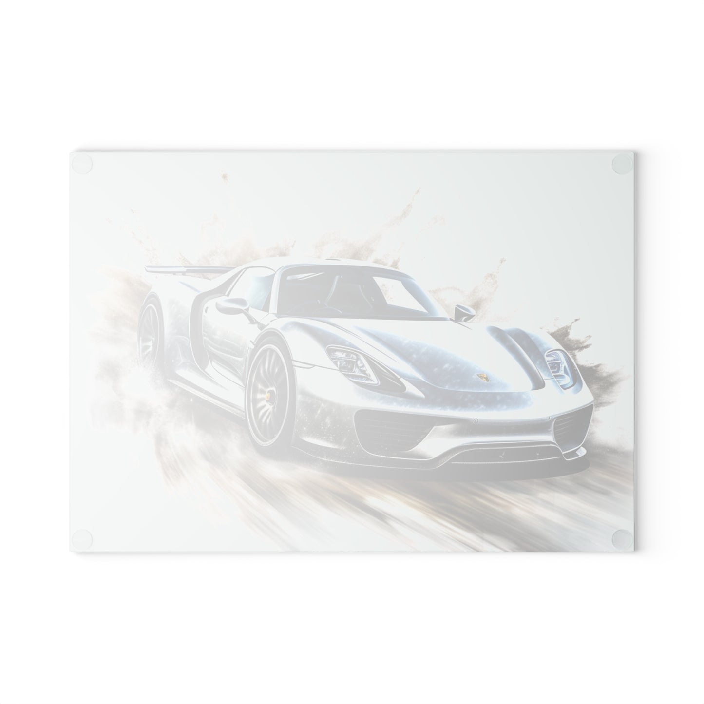 Glass Cutting Board 918 Spyder white background driving fast with water splashing 2