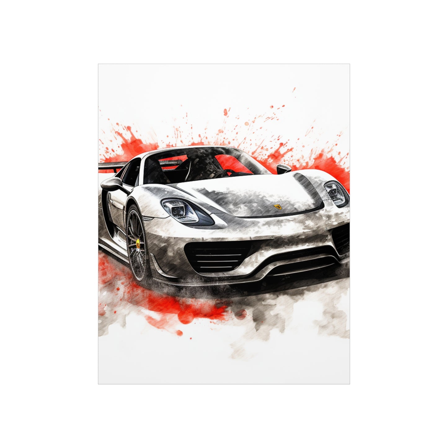 Premium Matte Vertical Posters 918 Spyder white background driving fast with water splashing 4