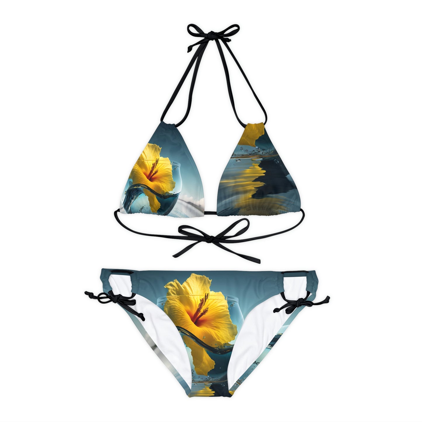 Strappy Bikini Set (AOP) Yellow Hibiscus Glass 4