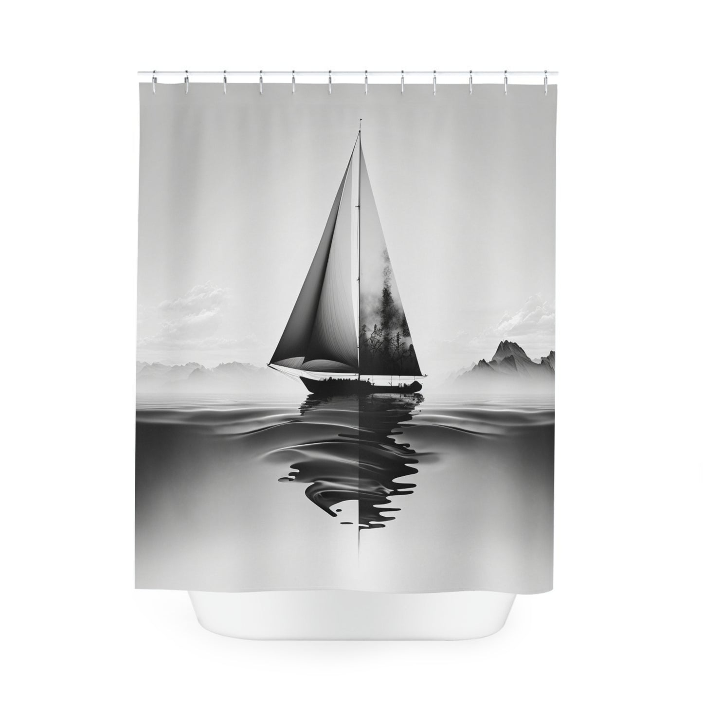Polyester Shower Curtain Black and white sailboat 3