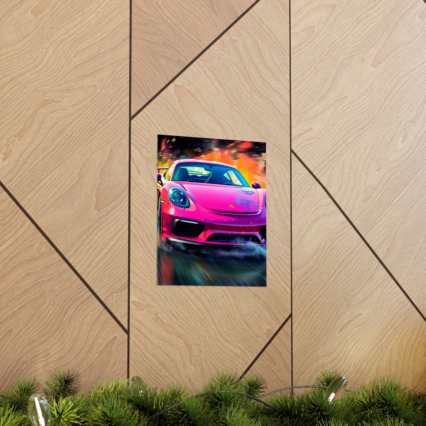 Premium Matte Vertical Posters Pink Porsche water fusion 4