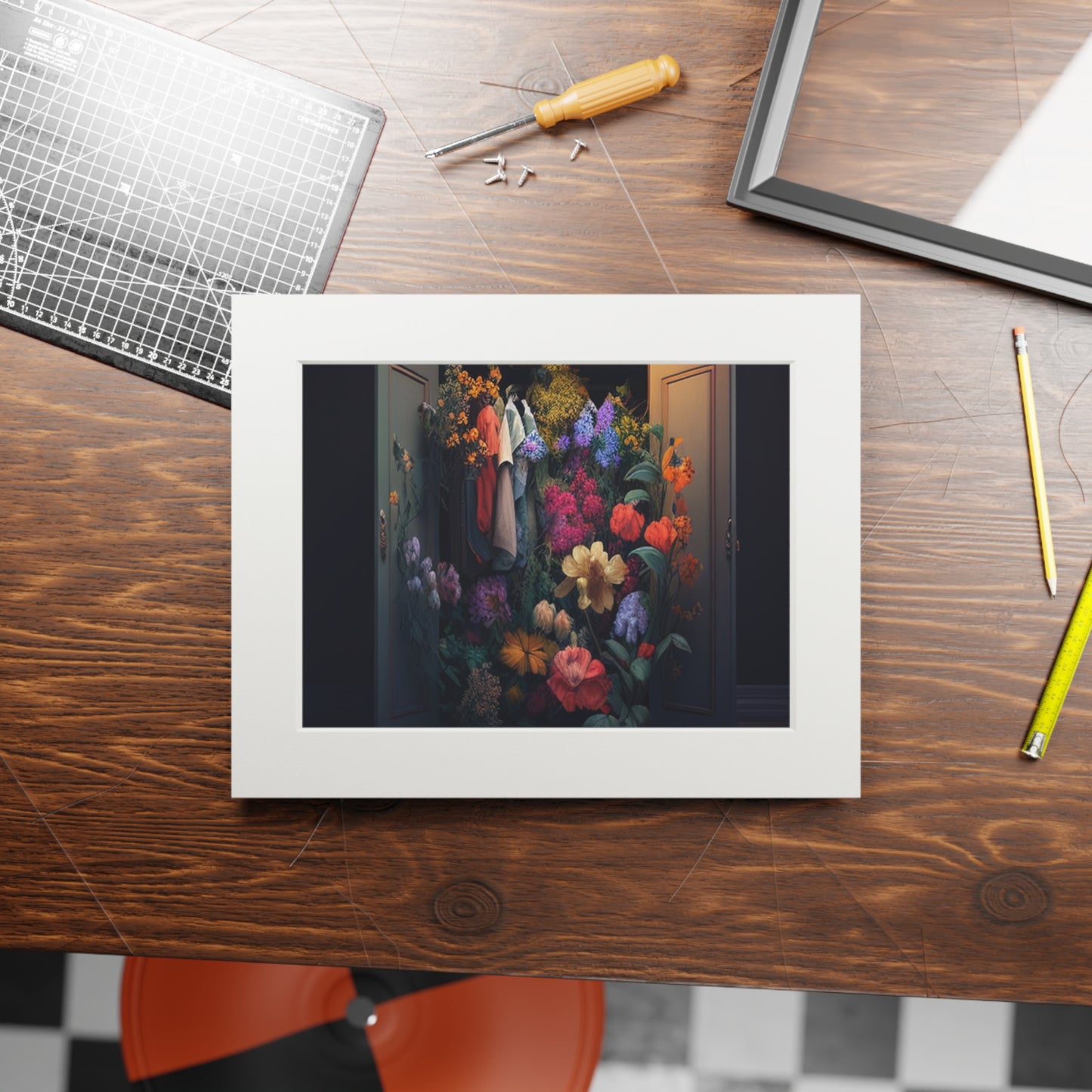 Fine Art Prints (Passepartout Paper Frame) A Wardrobe Surrounded by Flowers 4