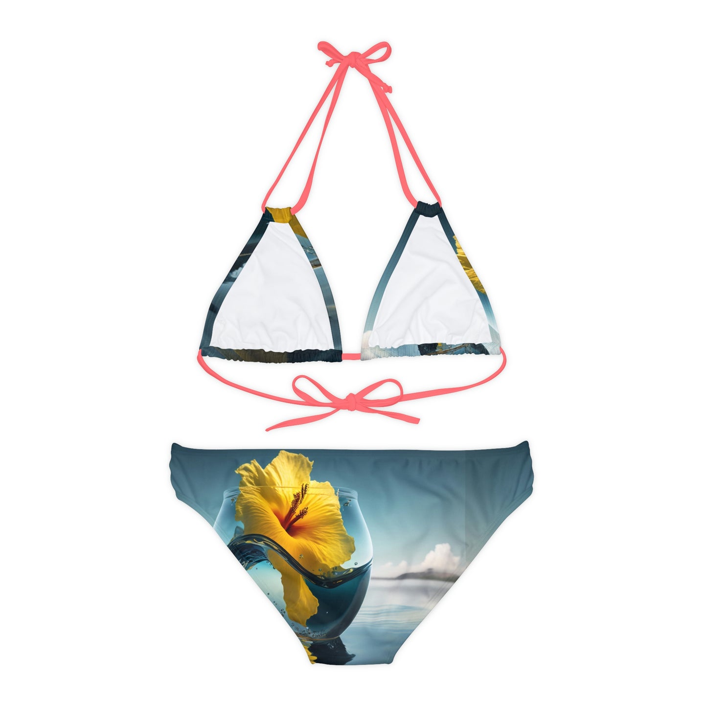 Strappy Bikini Set (AOP) Yellow Hibiscus Glass 4