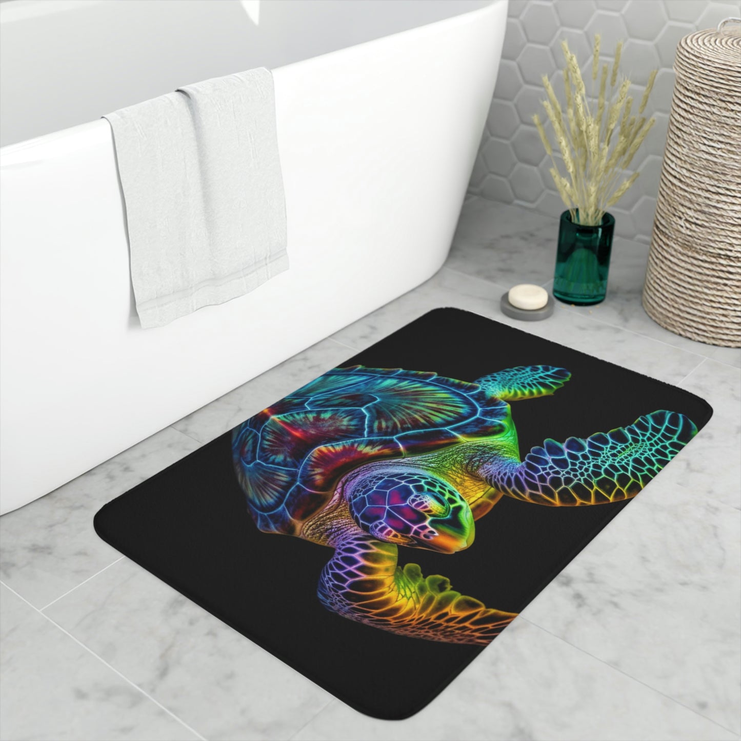 Memory Foam Bath Mat neon sea turtle 1