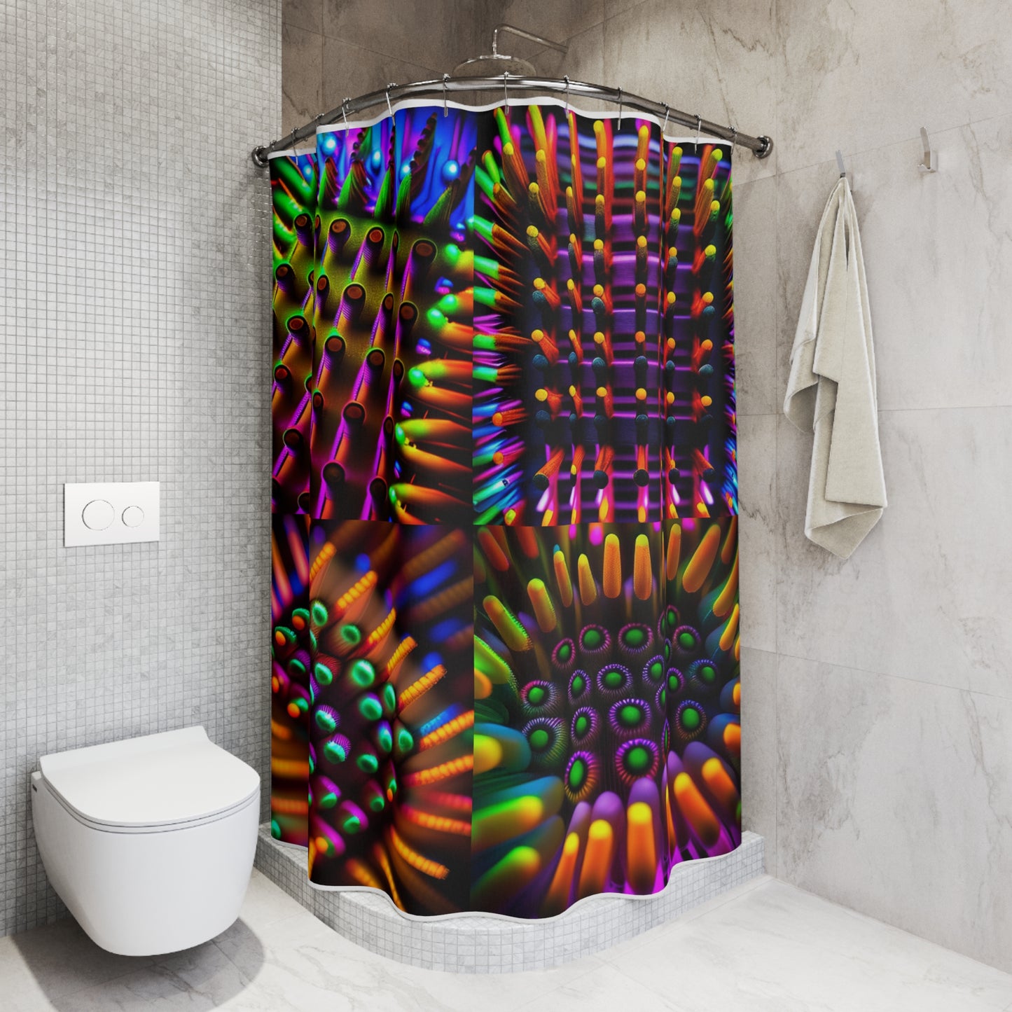 Polyester Shower CurtainMacro Cactus neon square 4 pack
