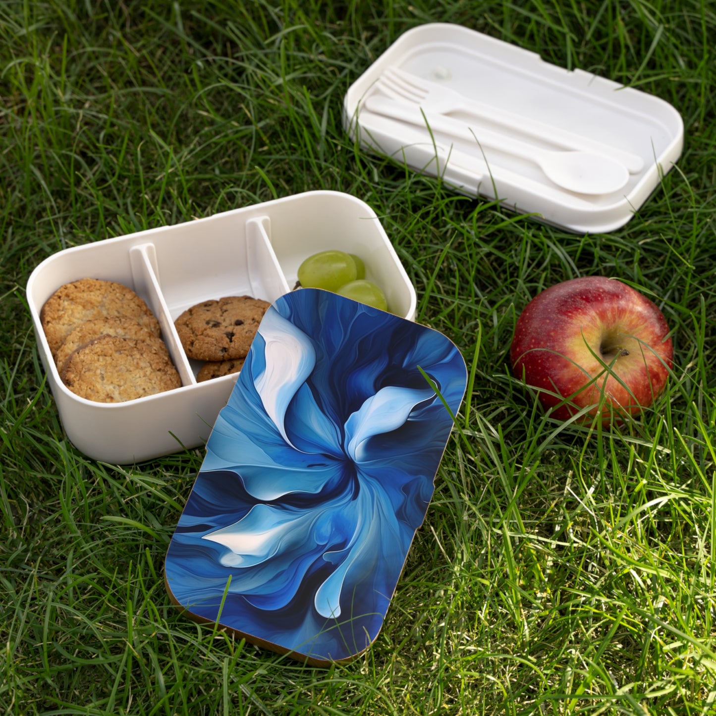 Bento Lunch Box Abstract Blue Tulip 4