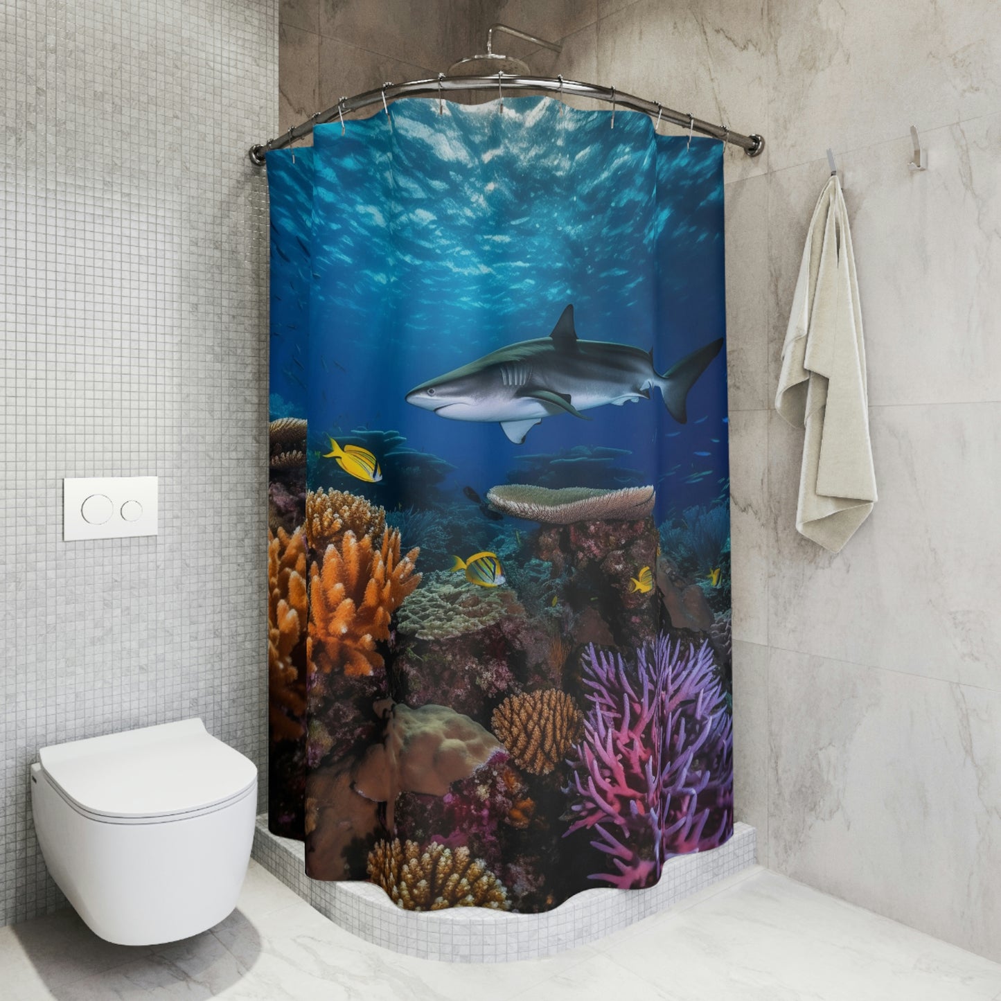 Polyester Shower Curtain tiger shark 1