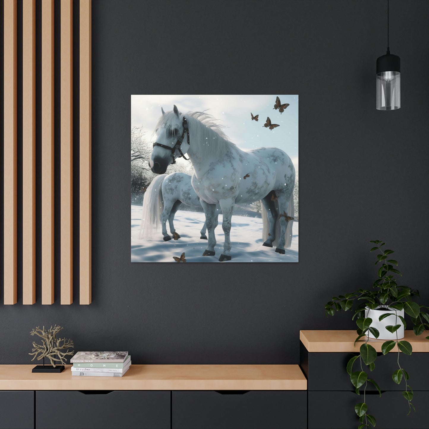 Canvas Gallery Wraps Butterfly Snow Horses 1