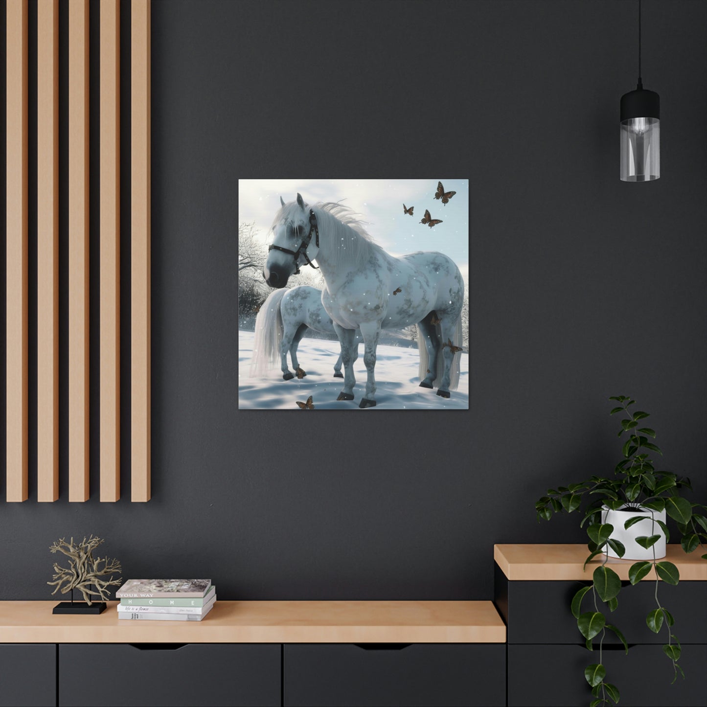 Canvas Gallery Wraps Butterfly Snow Horses 1