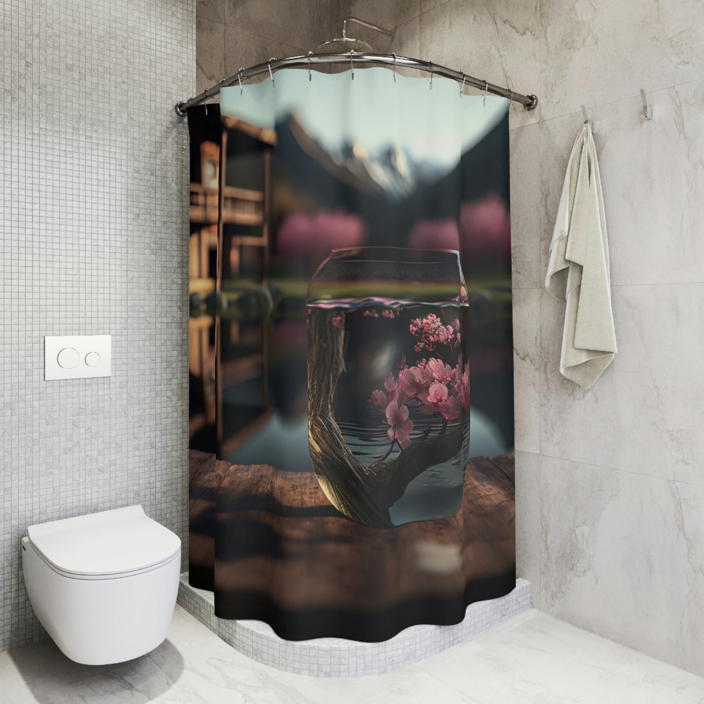 Polyester Shower Curtain cherry blossom 3