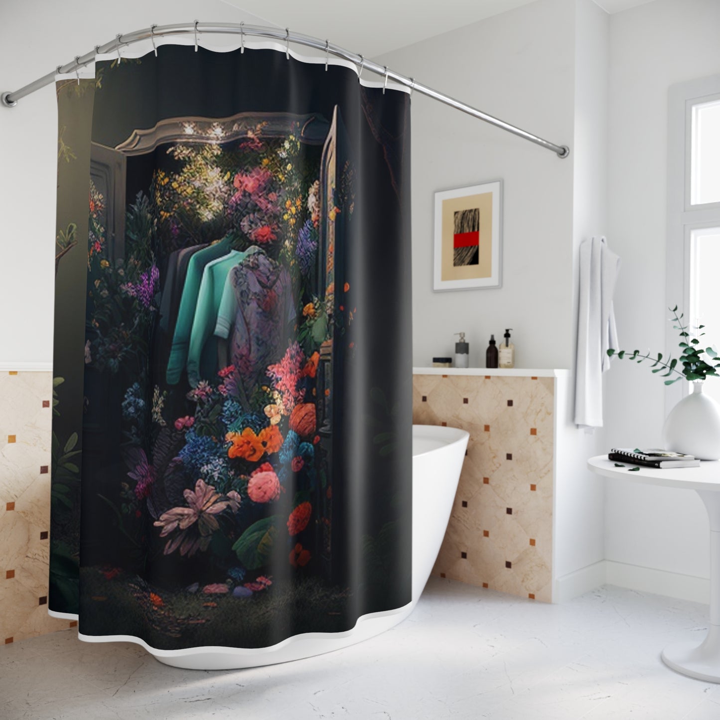 Polyester Shower Curtain A Wardrobe Surrounded by Flowers 1
