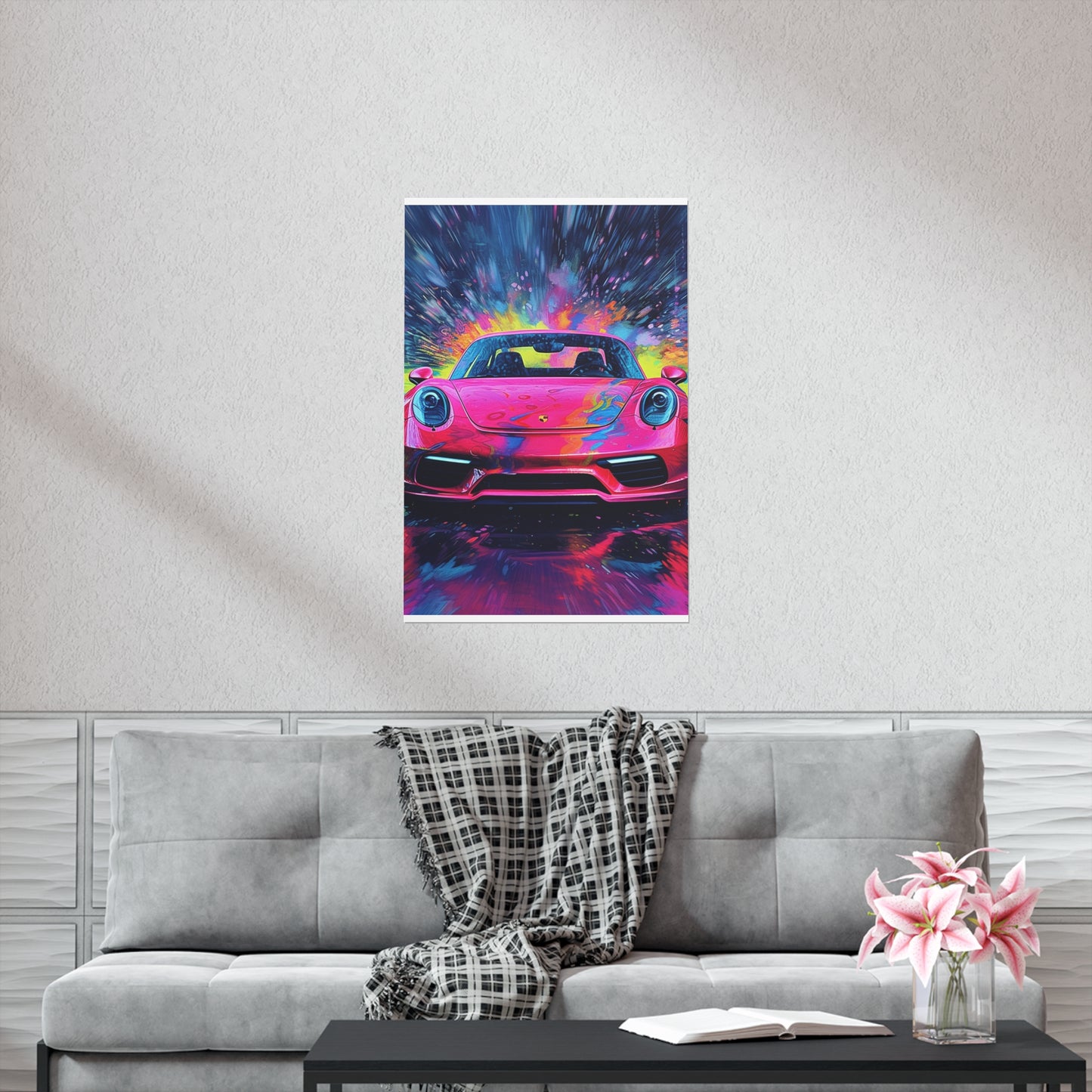 Premium Matte Vertical Posters Pink Porsche water fusion 3