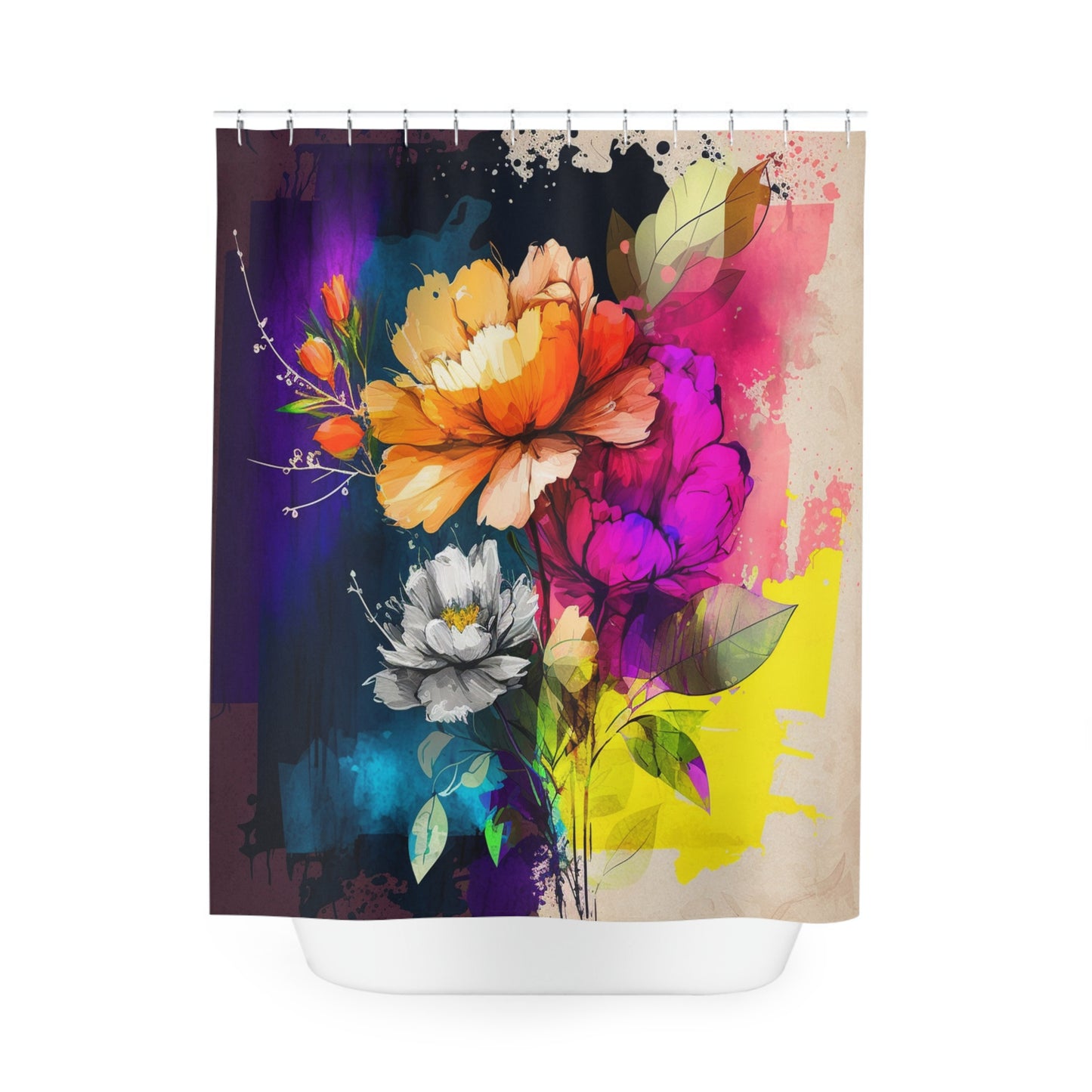 Polyester Shower Curtain bright spring flowers 4