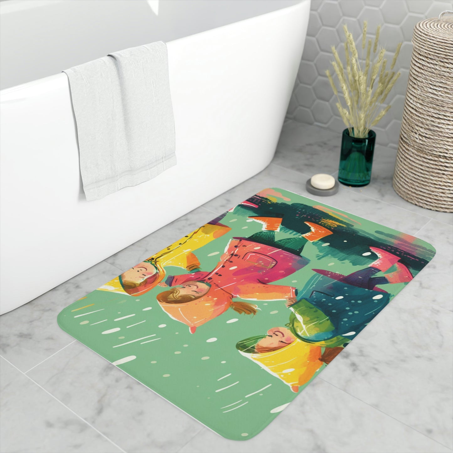 Memory Foam Bath Mat kids dancing rain 6