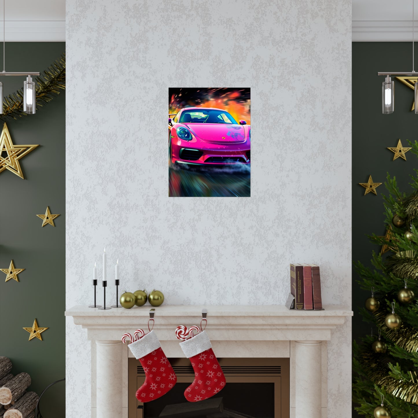 Premium Matte Vertical Posters Pink Porsche water fusion 4