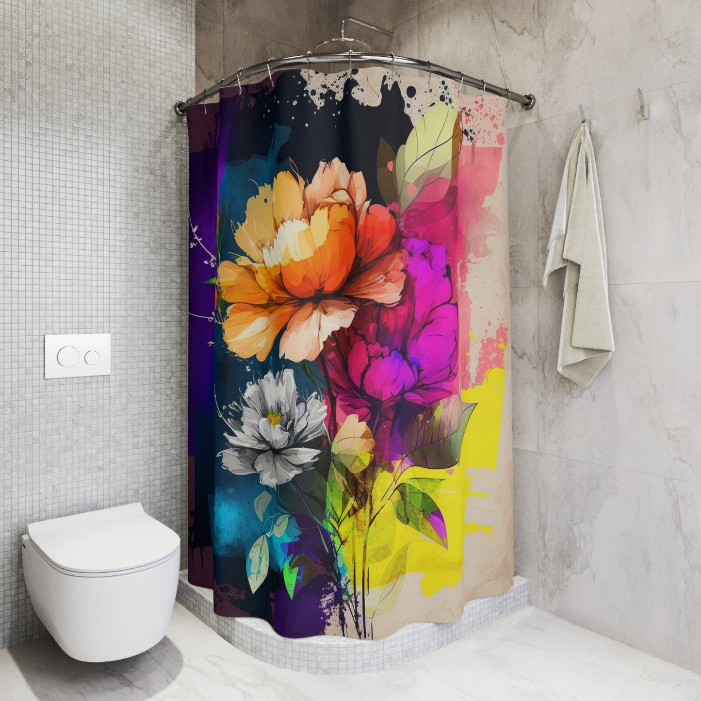 Polyester Shower Curtain bright spring flowers 4